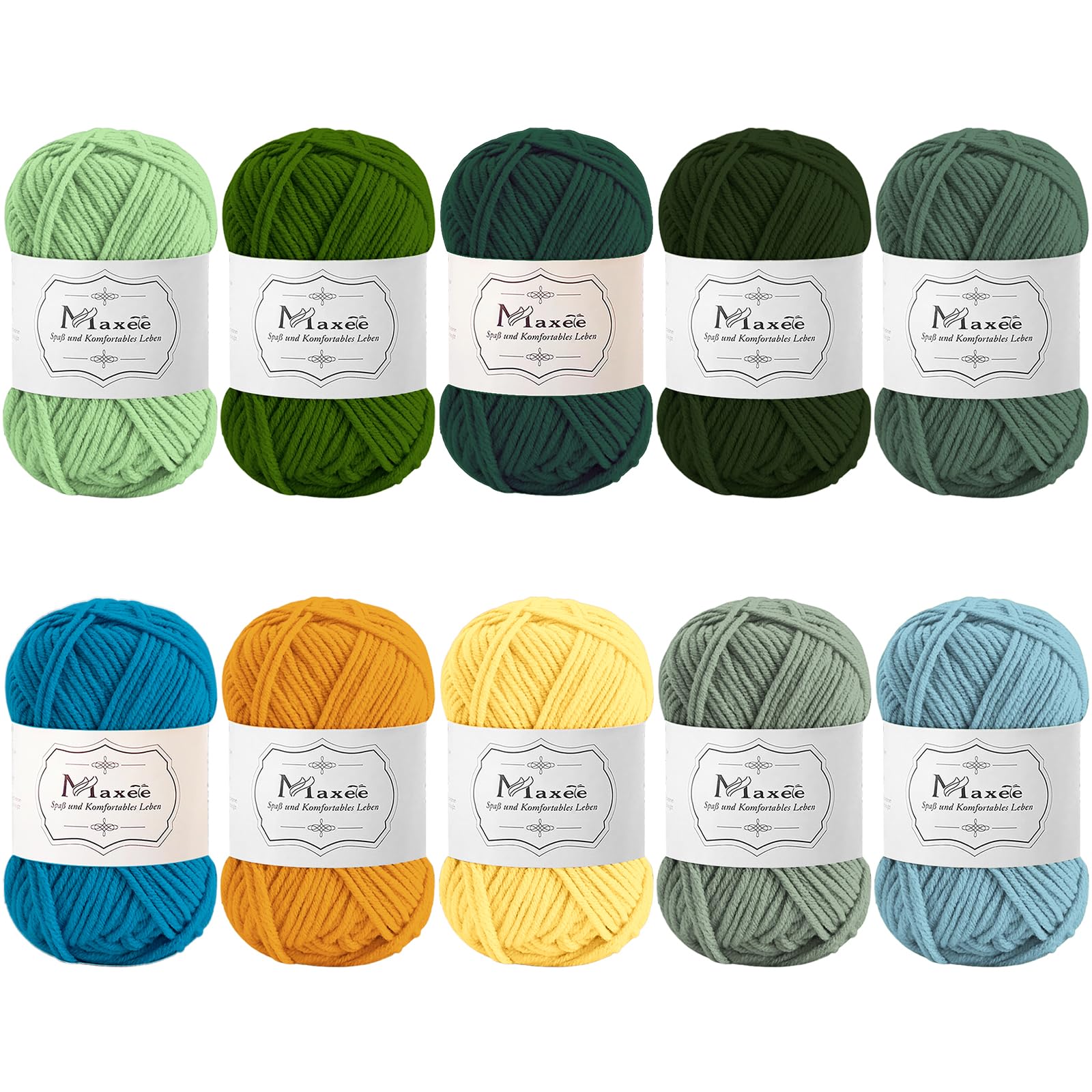 Maxee Häkelgarn 500g (50g*10 Farbe), Acryl Wolle Zum Stricken, Garn zum Häkeln und Stricken, Hand Knitting Yarn Set, Handstrickgarn Baumwollgarn für Häkeln, Wolle zum Stricken und Kunsthandwerk