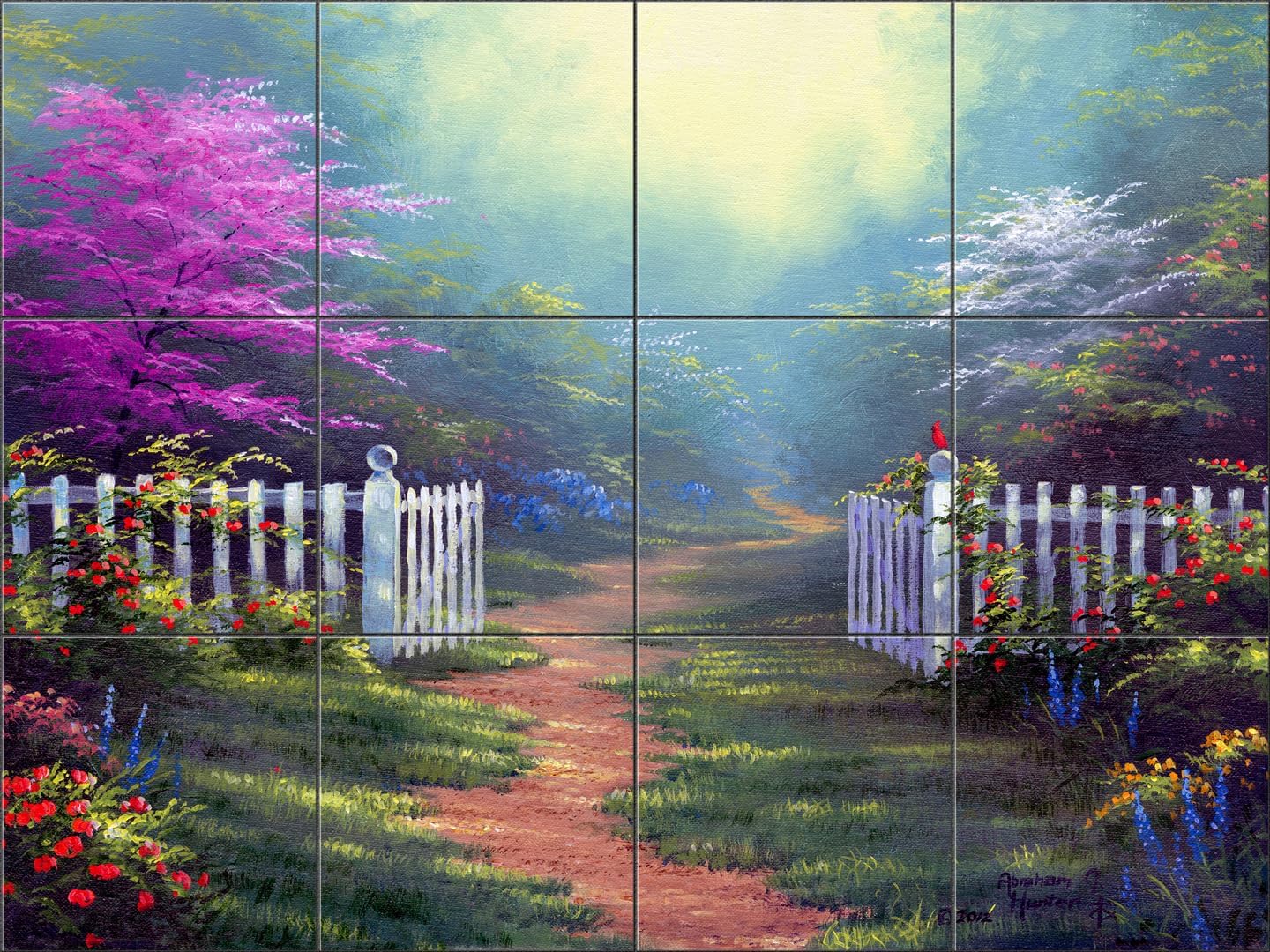 Ceramic Tile Backsplash Mural - Garden Gate by Abraham Hunter - Satin Finish (36" x 24" on 6" Tiles)