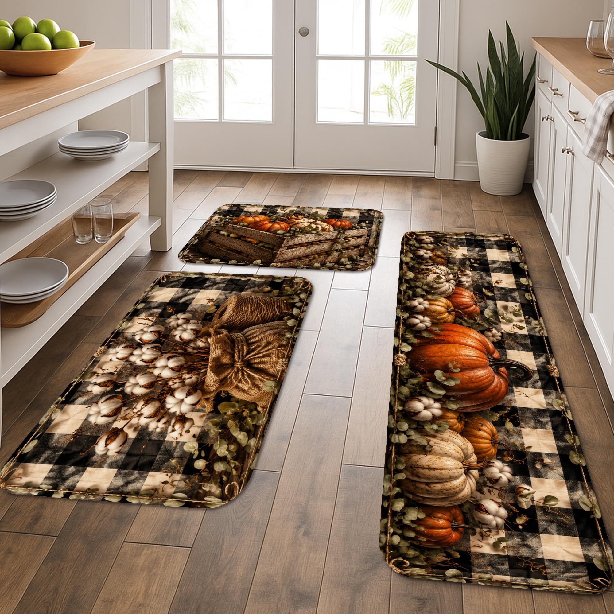 Tapis de cuisine lavable lot de 3 tapis en coton rustiques pour éviter les sols humides