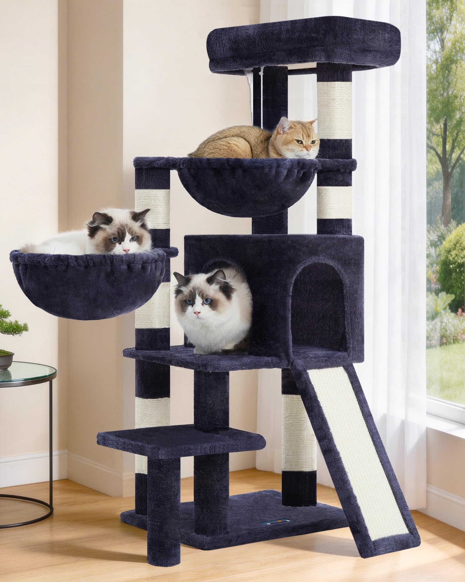 Gitelsnour Árbol Rascador para Gatos, Rascador para Gatitos Estable para Interior de 102 cm con Cueva, 2 Cestas, Gran Plataforma de Observación, Rascadora, Postes de Sisal, Gris Ahumado GCT003SG