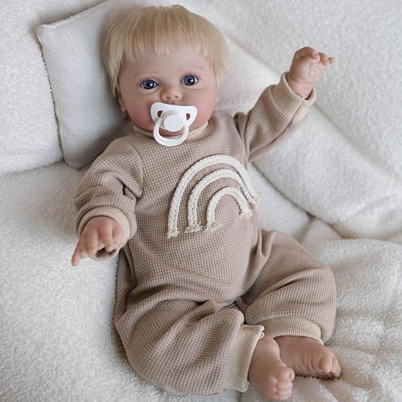 iCradle Eyes Opened Cute Real Life Reborn Baby Doll 19 inch 48 cm Vinyl Cloth Body Realistic Newborn Todddler Posable Weighted Doll Toy for Ages 3+