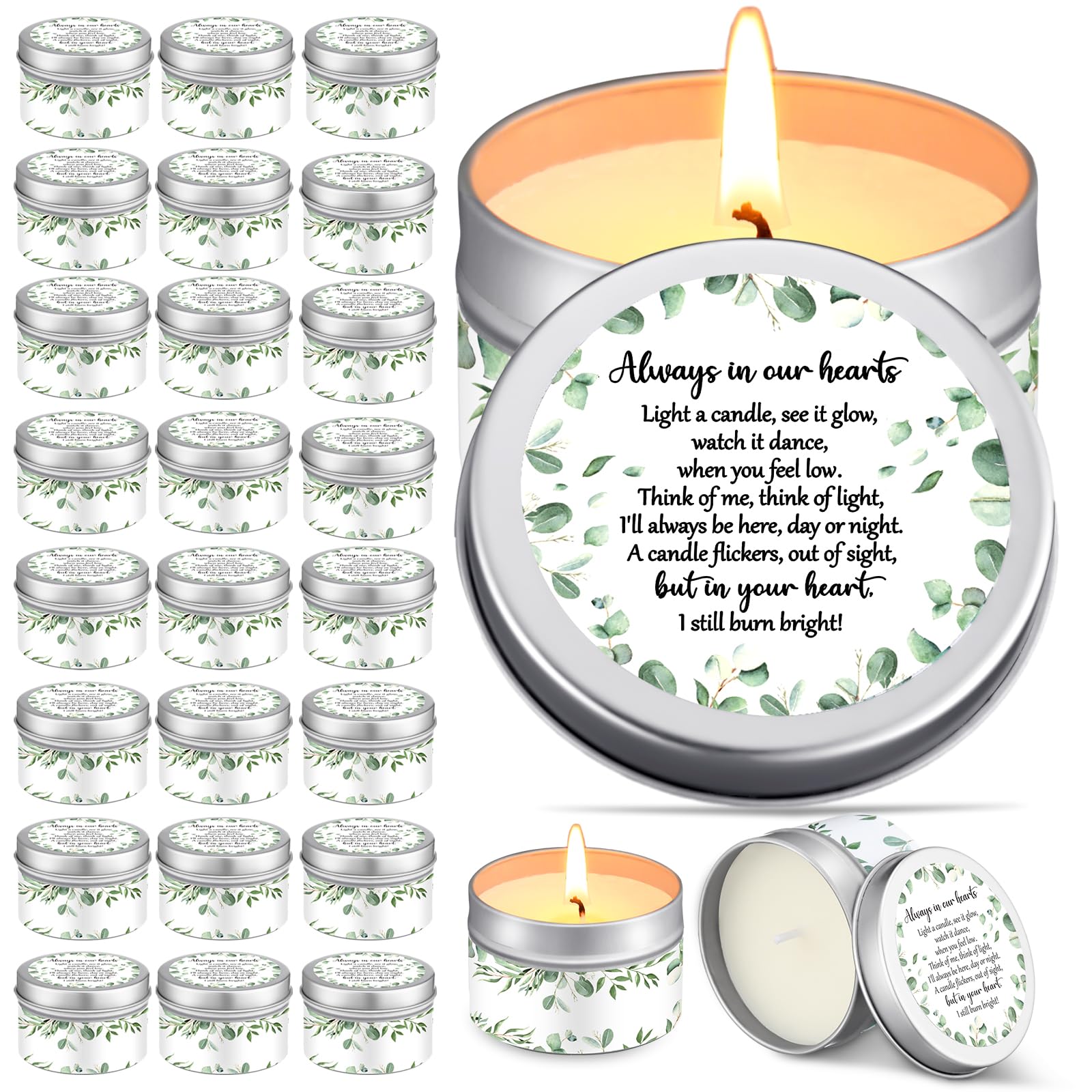 MTLEE 24 Pcs Funeral Memorial Candles Funeral Favors for Guests Celebration of Life Supplies Lavender Scented Tealight Sympathy Gifts Memorial Service Grief Share Meeting(Greenery)