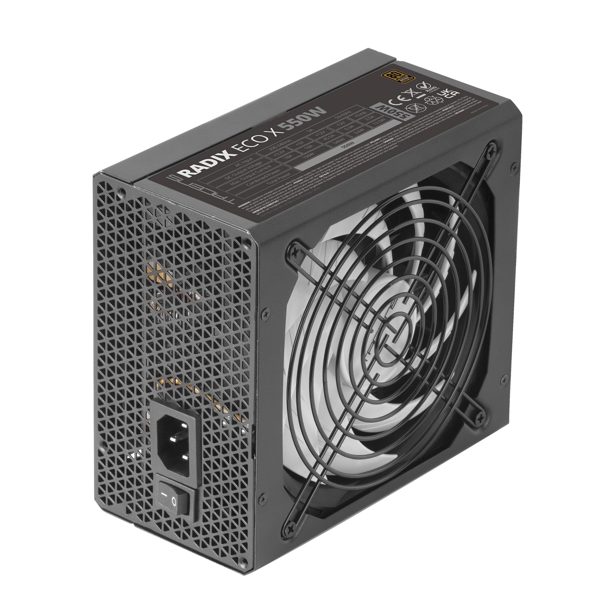 Tacens Radix ECO X 550 Alimentation ATX 550W, 80 Plus Bronze, Noir | Garantie 6 Ans, Ventilateur 140mm FDB, Certifié 80Plus Bronze, Efficacité Énergétique 86 %, SMD et DC-DC