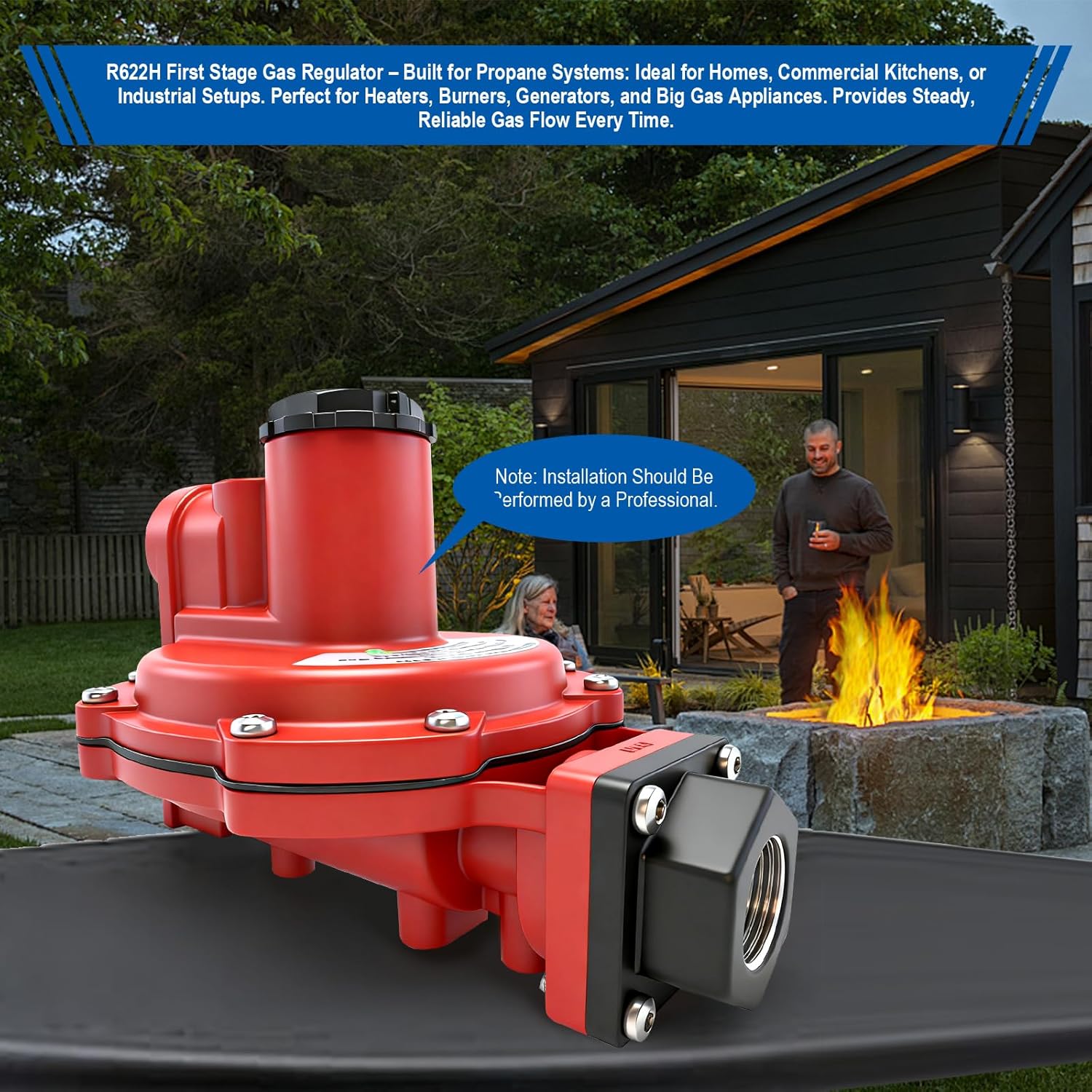 Propane Regulator R622H 1st Stage Gas Regulator, Adjustable 4–12 PSI, 3/4" NPT, High Capacity LP/Natural Gas Regulator for Residential, Commercial & Industrial System,Heater, Burner,Generator etc.