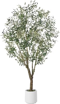 Artificial Olive Tree Indoor 7FT, Tall Faux Olive Tree with White Planter