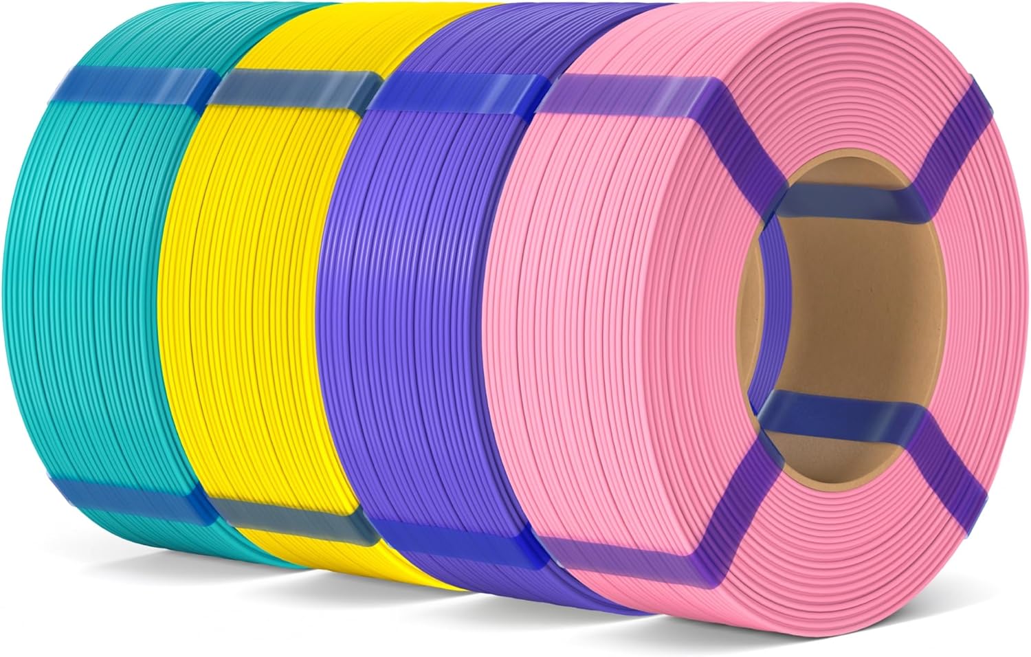 ELEGOO PLA Basic Refill Filament 1.75mm Bundle 4KG, 3D Printer Filament No Spool for Reusable Spool Refilling Dimensional Accuracy +/- 0.02mm, 4pcs 1kg Spool(2.2lbs) Pink/Purple/Yellow/Turquoise Green