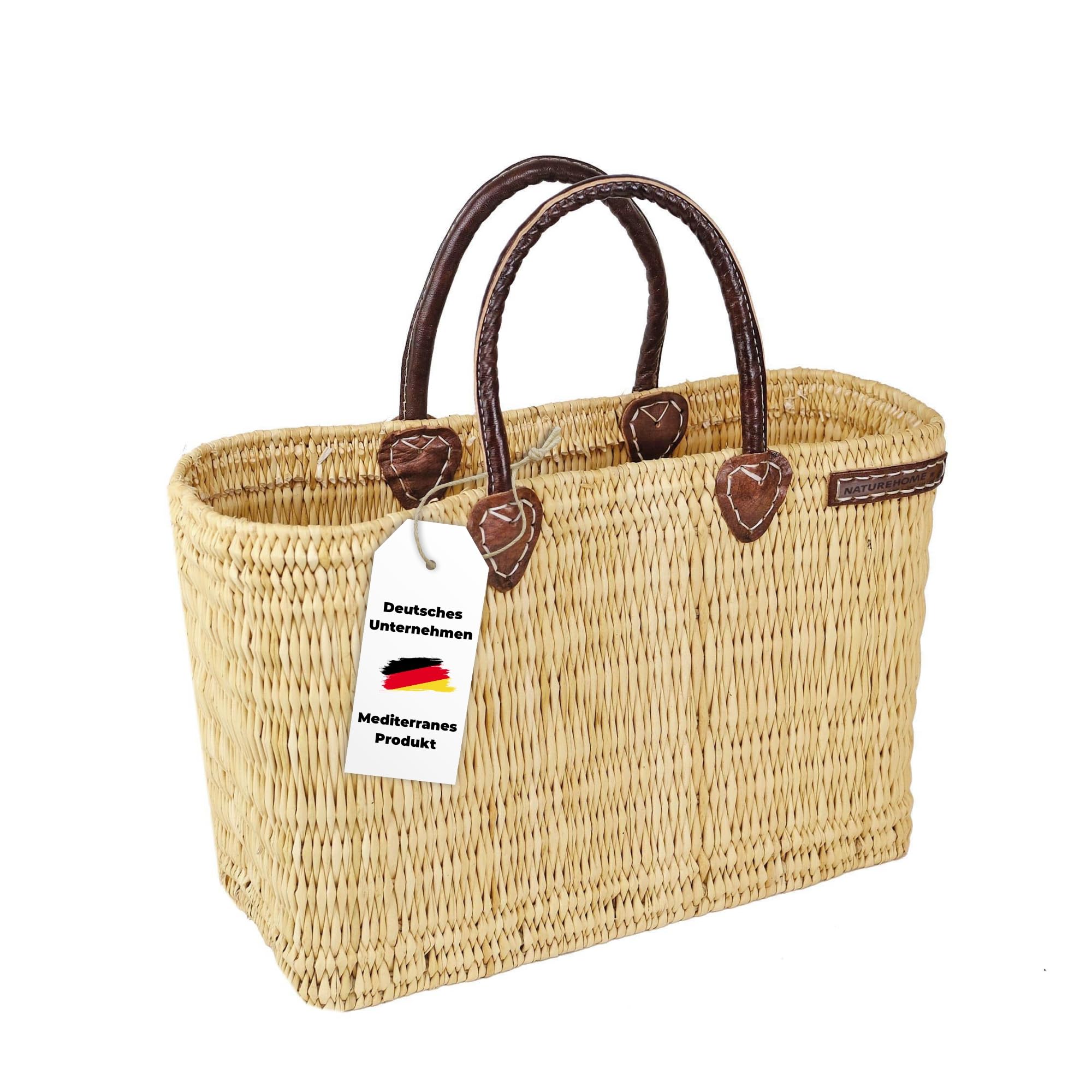 NATUREHOME Ręcznie plecione torby z trzciny i liści palmowych torba beachbag ze skórzanymi uchwytami naturalna torba łazienkowa, naturalny, Schilfrohrkorb M