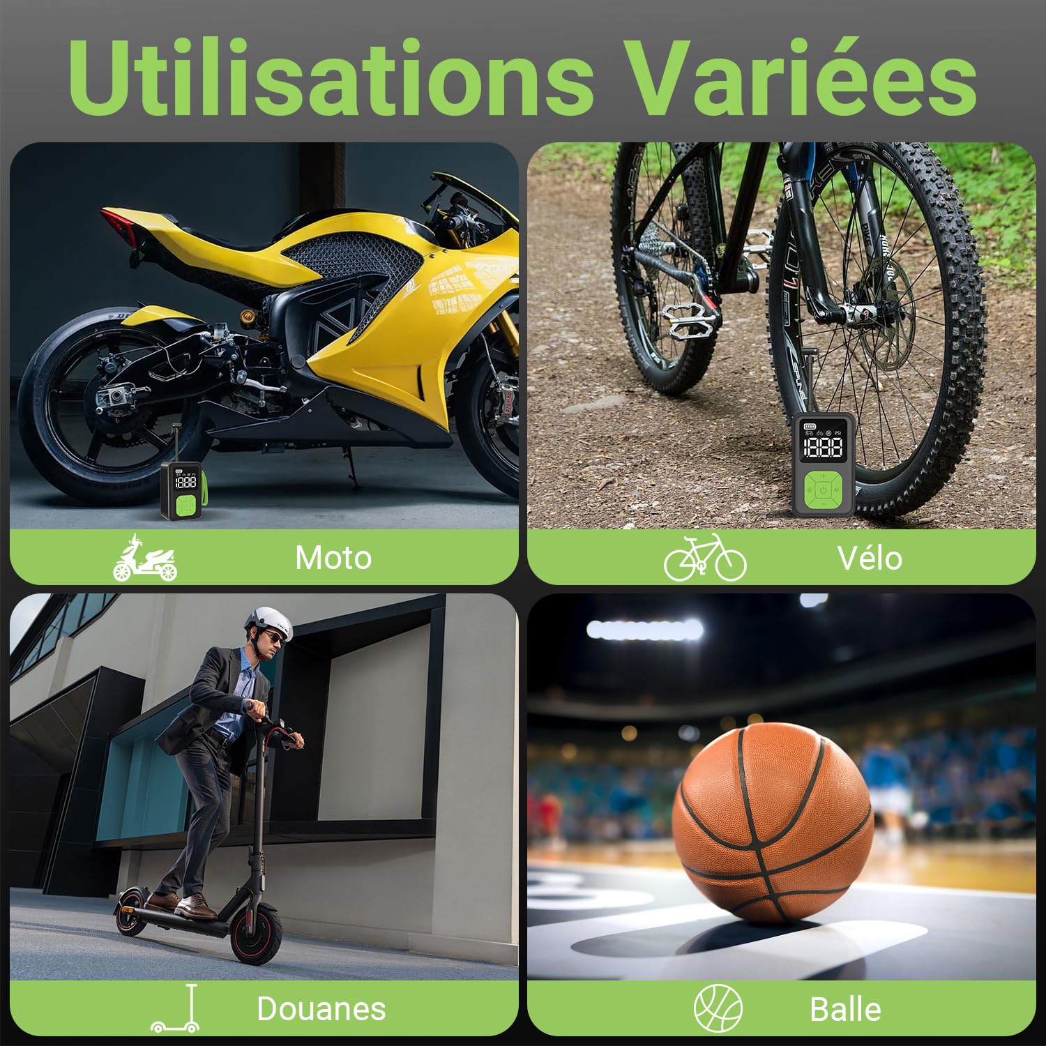 Mini Pompe à Vélo Électrique Portable, Gonfleur sans Fil 150 PSI, Arrêt Automatique, Manomètre & Lumière LED, Compatible Presta et Schrader pour VTT, Vélo de Route, Vélo Électrique et Ballons Sport