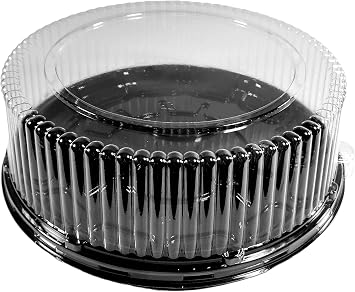 18" Round Black Plastic Cater Trays with Clear Dome Lids - Disposable Stackable Serving Platters for Parties, Holidays, Events, and Buffet Pack of 5 Sets