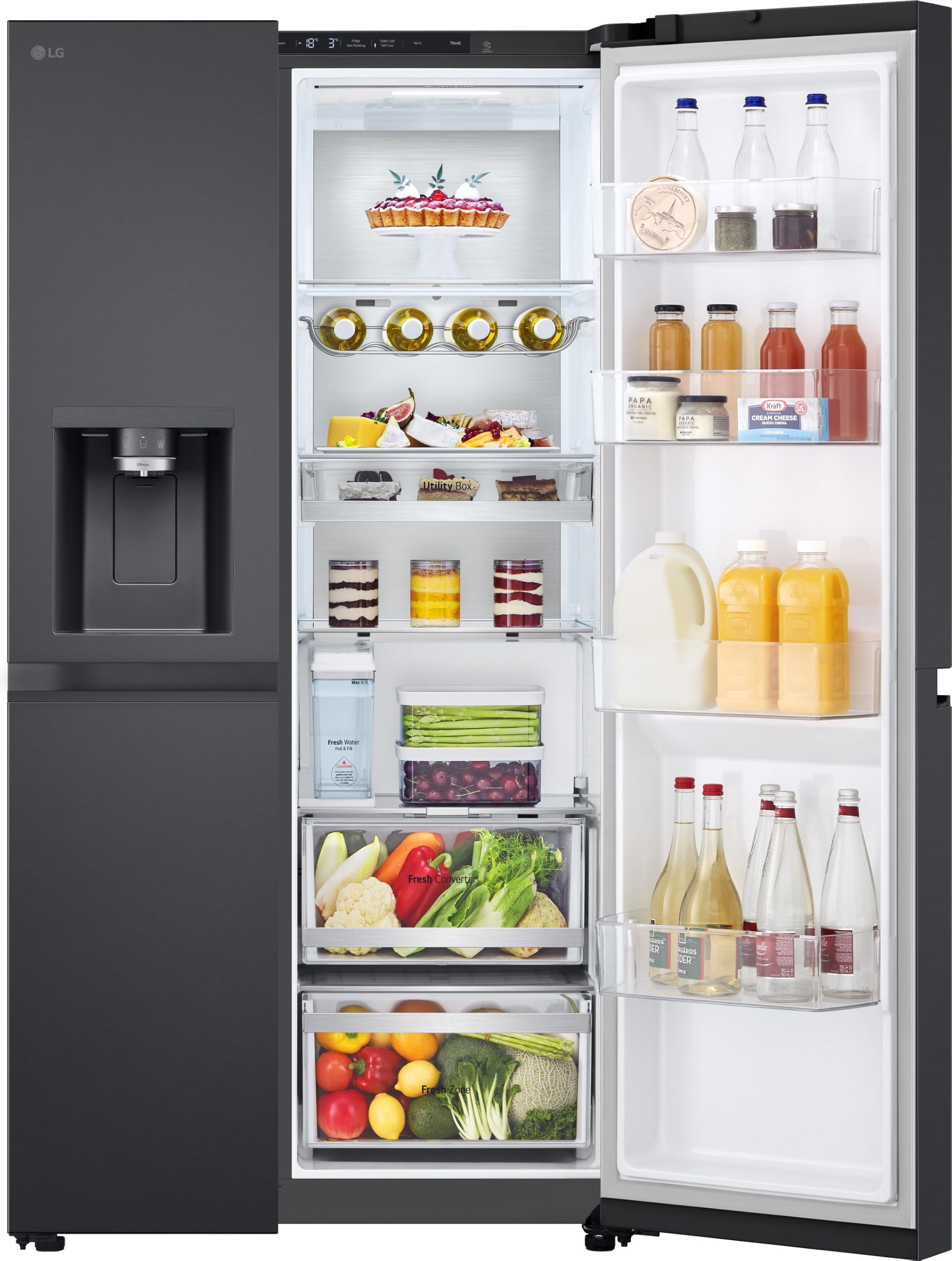 LG GSLE91EVAC Side by Side Kühlschrank, Klasse C, 628 L, Multi-Door Kühlschrank mit Gefrierfach, Eis-, Crushed Ice- Wasserspender mit UVnano, Total NoFrost, Smart Inverter Kompressor, Wi-Fi