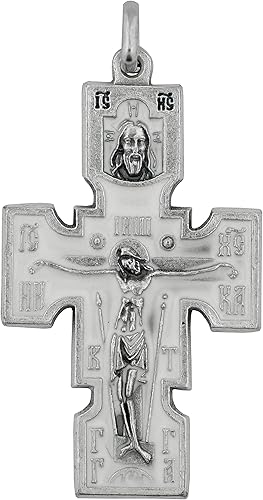 Colgante de crucifijo del defensor de la fe de San Miguel Esmalte plateado y blanco Cruz ortodoxa reversible 2.5 x 1.5 pulgadas Ideal para