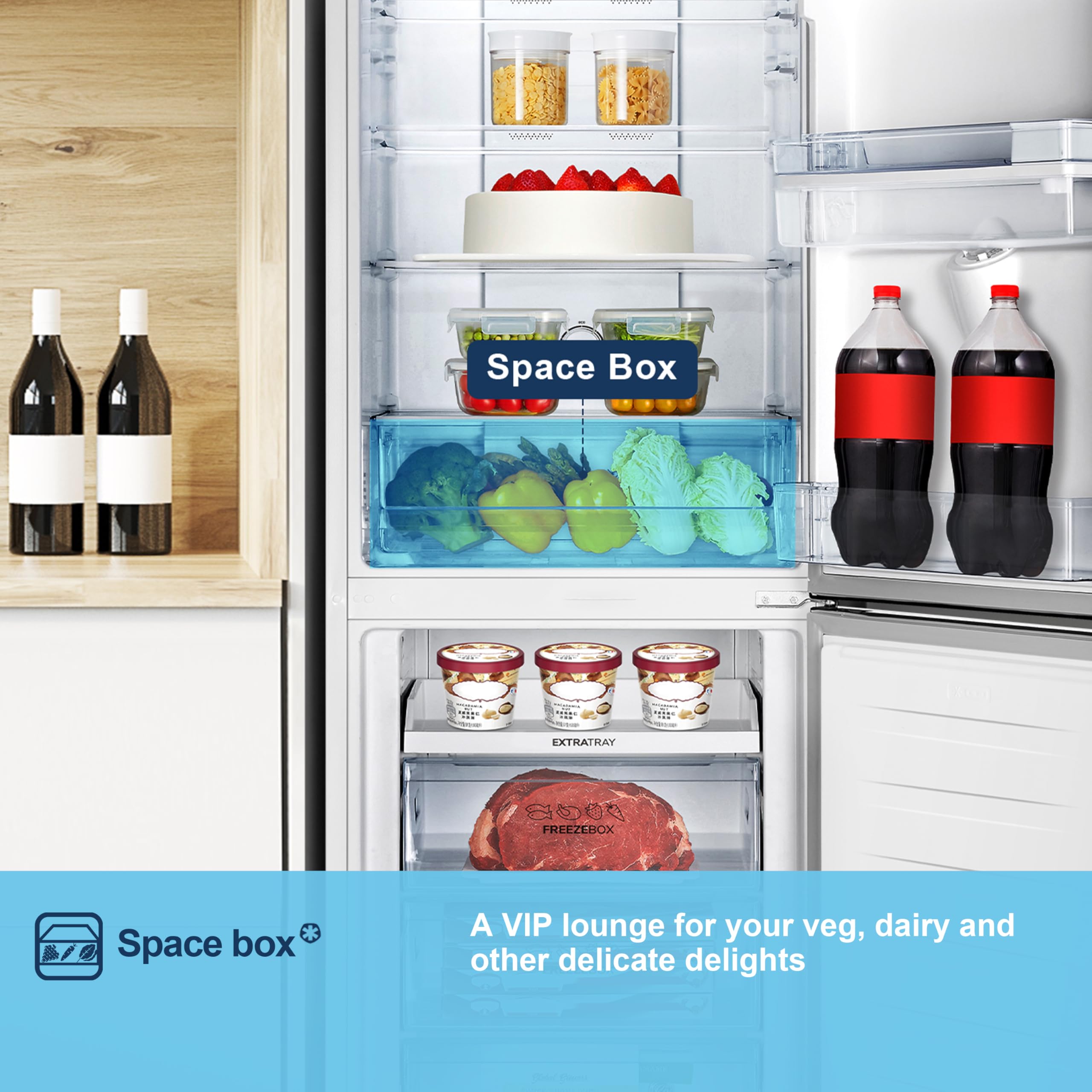 Fridgemaster MC55251DE 55cm Freestanding 256 litre 50/50 Fridge Freezer with Non-plumbed Water Dispenser - Frost Free - LED Lighting- 4 Star Freezer Rating -White - E Rated, H182.4 x W55 x D55.7 (cm) — view 8
