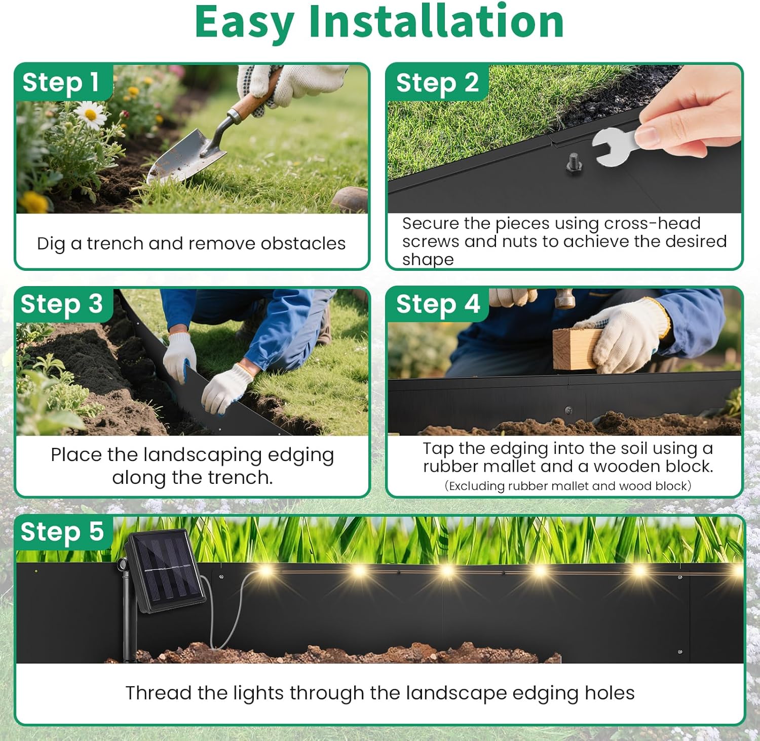 【2025 New】 21ft. Metal Landscape Edging with Lights 15 Pack - 16.5"x8" Galvanized Steel Garden Border with Rolled Top & Curved Serrations - Flexible Bendable Rustproof Edging for Lawn Flower Bed Yard