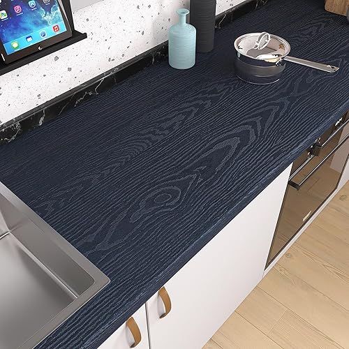 Miniatura 2 de VEELIKE Papel tapiz de madera azul marino, papel de contacto de madera texturizada, para armarios, encimeras, despegar y pegar, papel de contacto de
