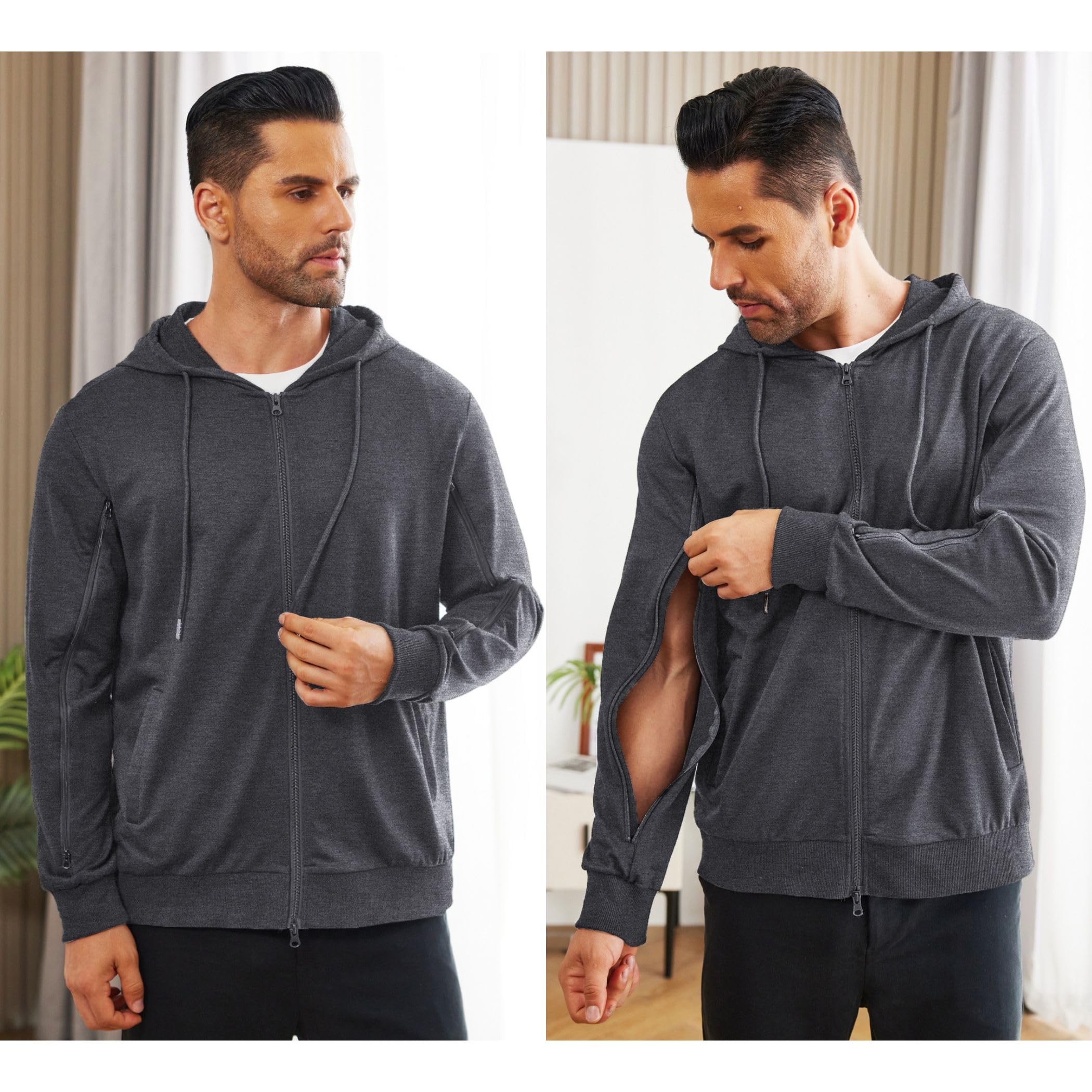Deyeek Dialyse-Sweatshirt mit Reißverschluss am Arm, leichte Hämodialyse-Baumwolljacke mit Taschen