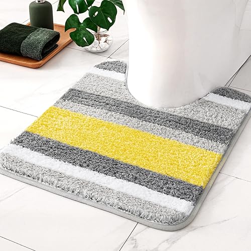 Miniatura 7 de MIULEE Alfombras de baño esponjosas, alfombras de baño de microfibra a rayas, absorbentes, suaves y afelpadas, lavables a máquina, antideslizantes,