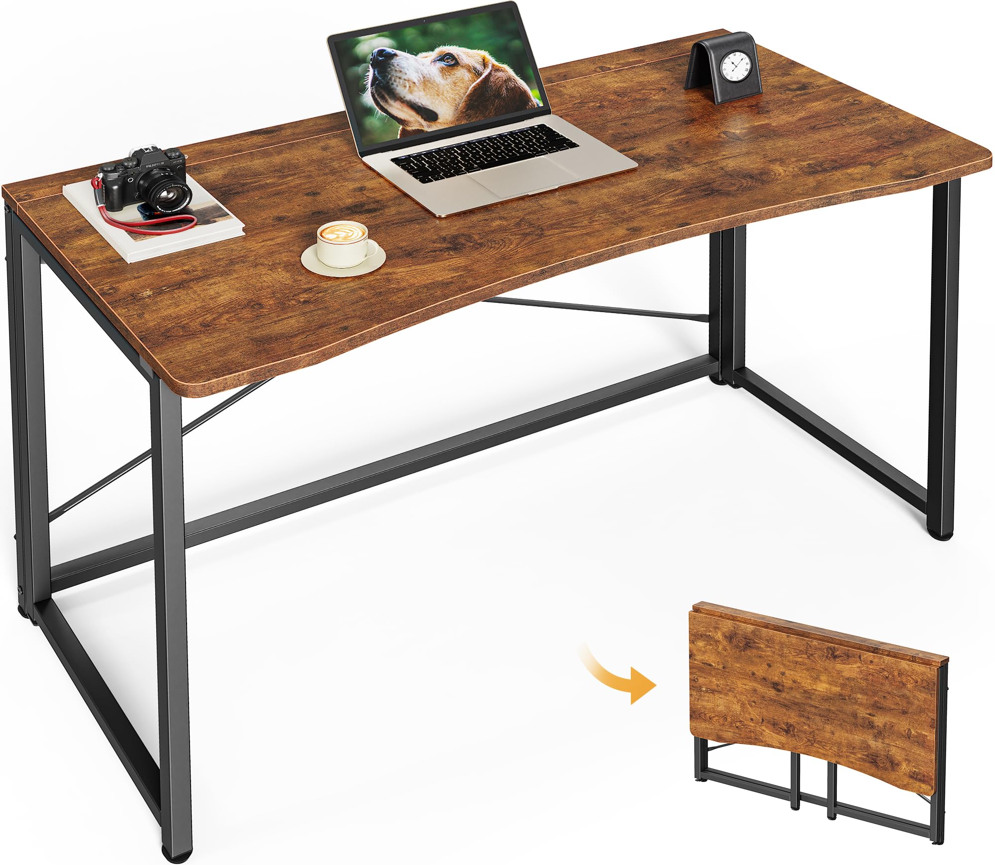 Huuger Folding Desk for Small Spaces, 39.3 Inch Foldable Computer Table, for Home Office, Study, Bedroom, Dorm, Space Saving, Small Writing Work