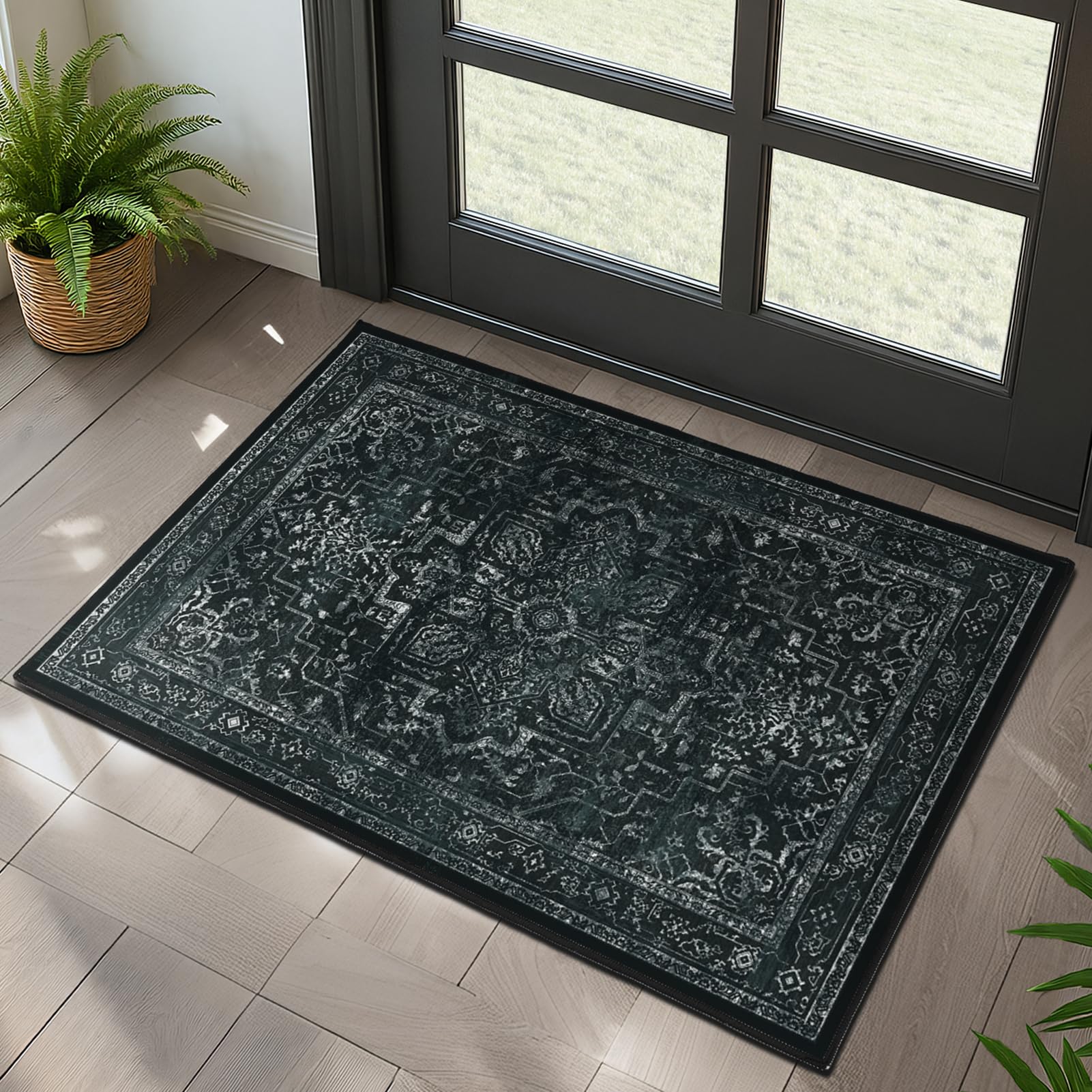 Tapis de cuisine noir lavable pour éviter les glissades devant l'évier ou dans la salle de bain