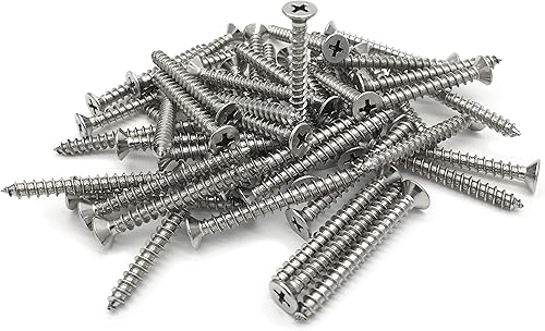 5 tornillos de 1.772 in, cabeza plana, Phillips Drive, autoperforantes, tornillos de madera para paneles de yeso de acero inoxidable 304, 50 unidades