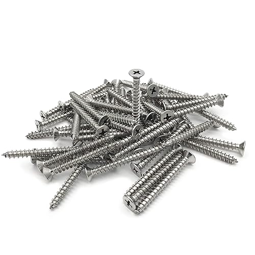 5 tornillos de 1.772 in, cabeza plana, Phillips Drive, autoperforantes, tornillos de madera para paneles de yeso de acero inoxidable 304, 50 unidades