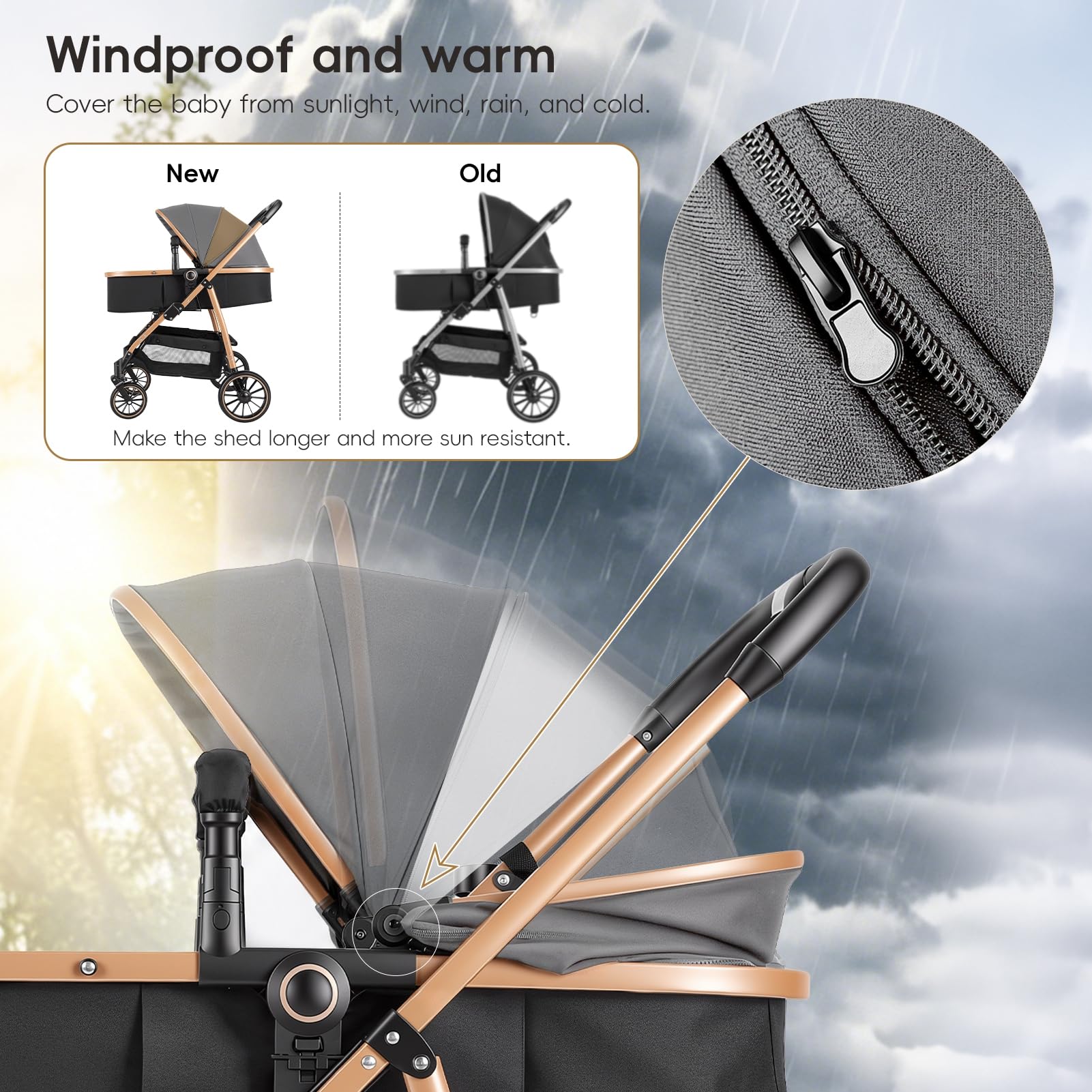 Poussette bébé 2-en-1, Nacelle convertible pour nouveau-nés