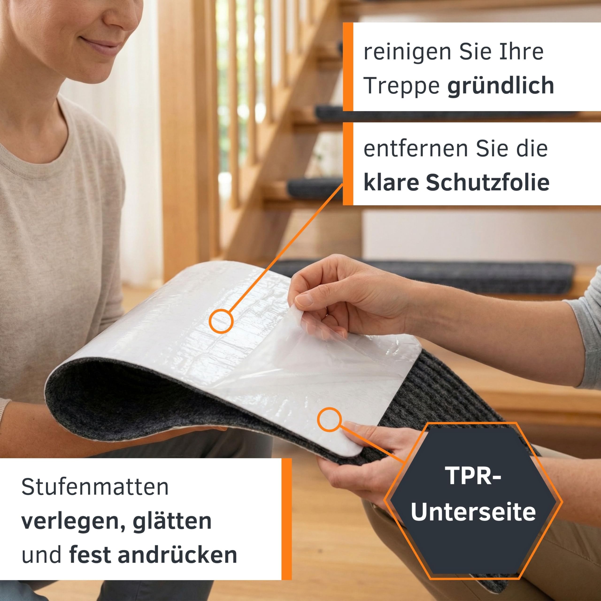 your GEAR Stufenmatten selbsthaftend 76x20 cm – 15 Stück Hellgrau – rutschfeste Treppenstufen Matten waschbar – Antirutsch Treppenteppich zuschneidbar – Treppenschutz innen modern