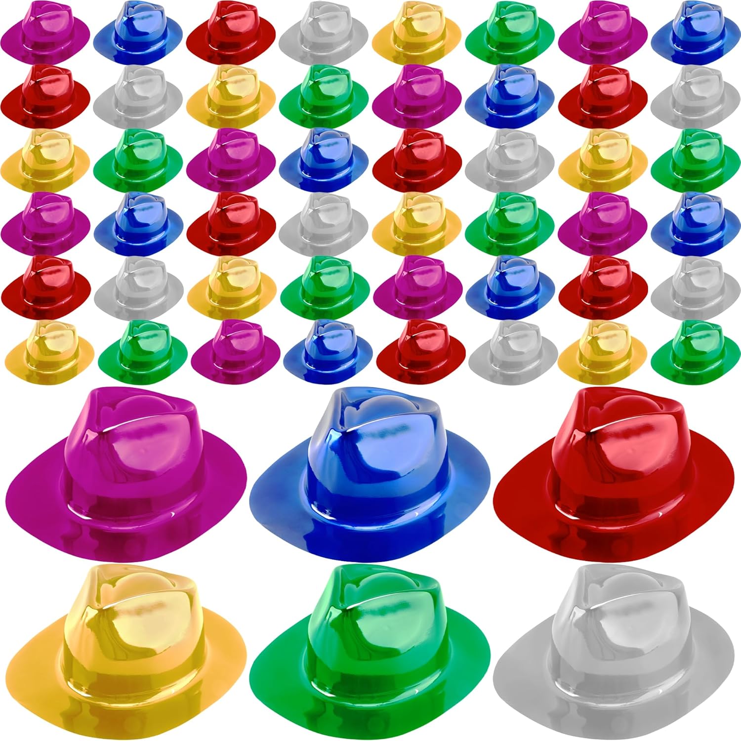 54 Pack Neon Plastic Gangster Hat Bulk Colorful Fedora Hats Metallic Party Hat for Kids Adult Photo Booth Props Party Favors, 6 Colors