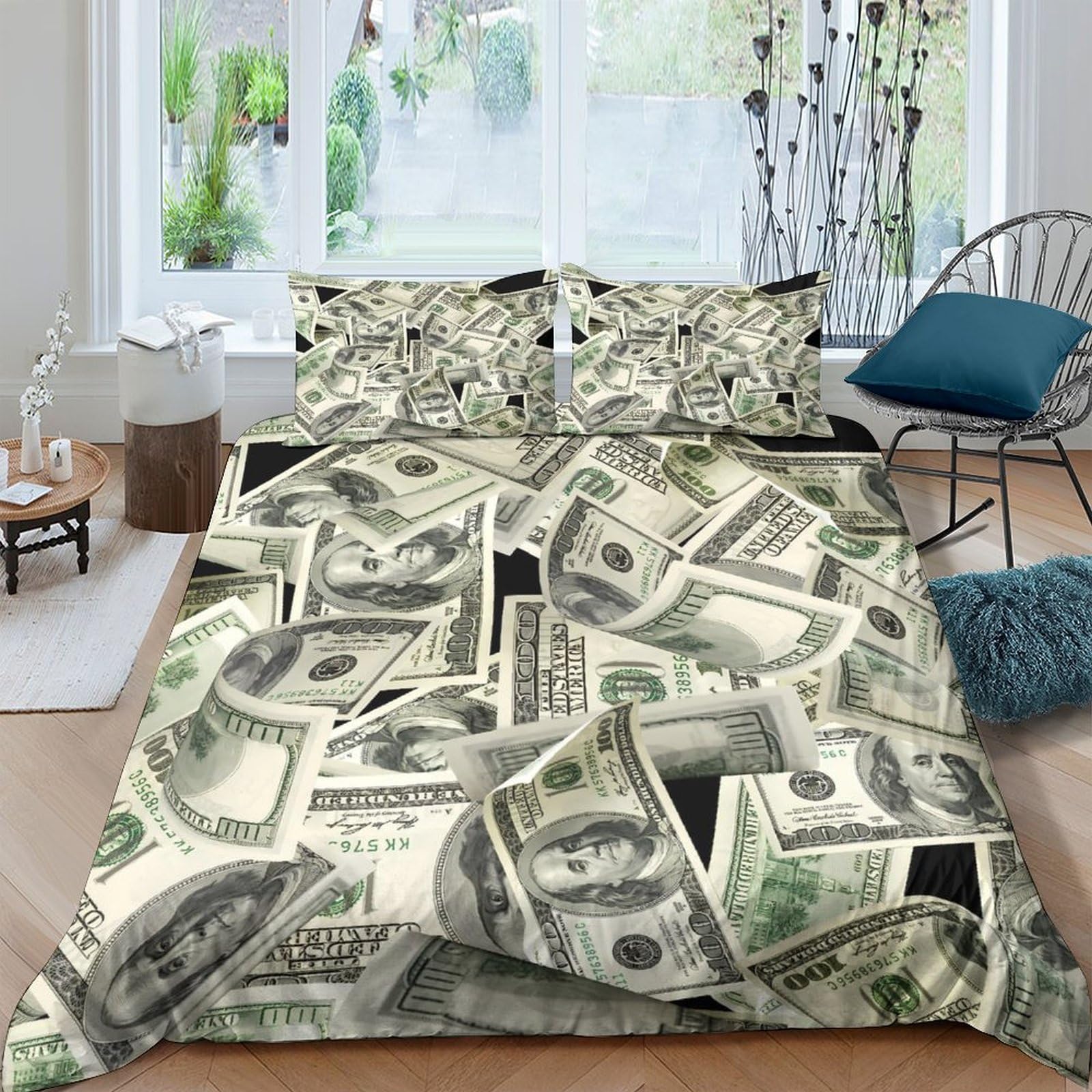 Ctjqhvkz Style-5 3D Printed Money Pattern Fitted Sheet Microfiber Soft Breathable Dollar Bill Bed Cover For Bedroom Guestroom Mattress Decor Single（135X200cm）