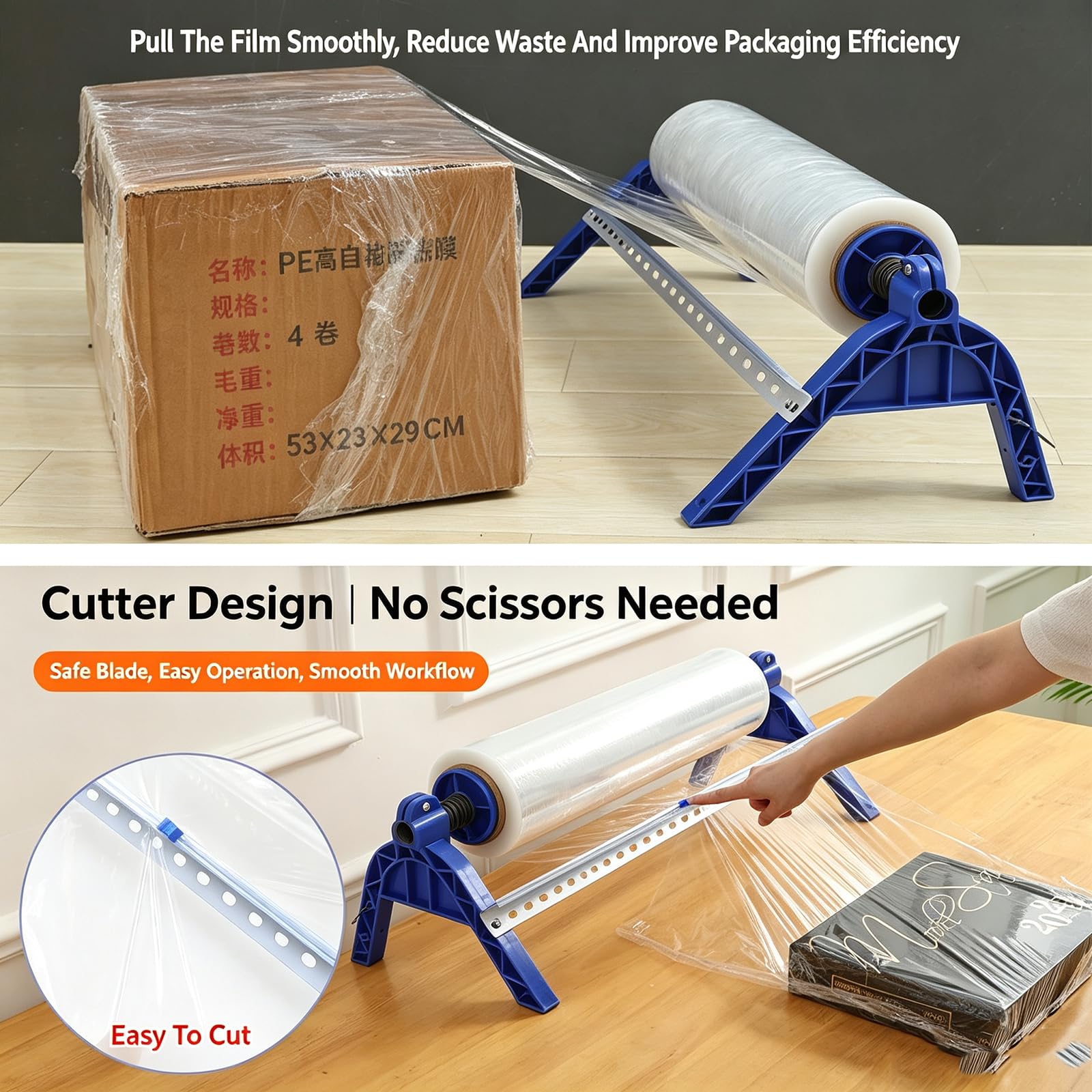 Dévidoir De Film Étirable avec Coupe-Film Intégré, Fixation Murale Et sur Table, Compatible avec Les Rouleaux De Film Étirable De 30 À 50 Cm, pour Lemballage Dexpédition en Entrepôt