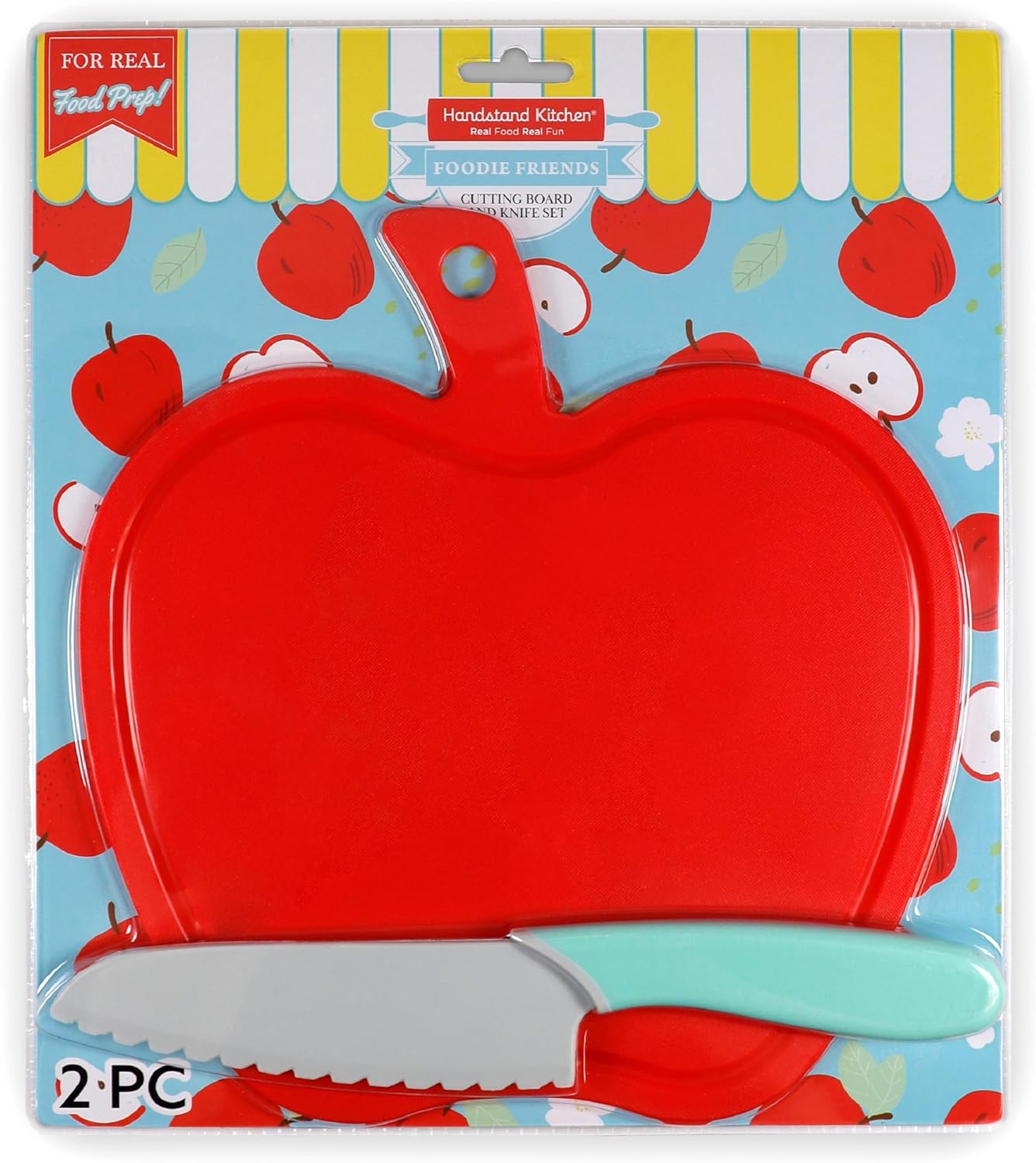 Handstand Kitchen Apple Shaped Cutting Board with 6" Serrated Knife for Kid Safe Cooking