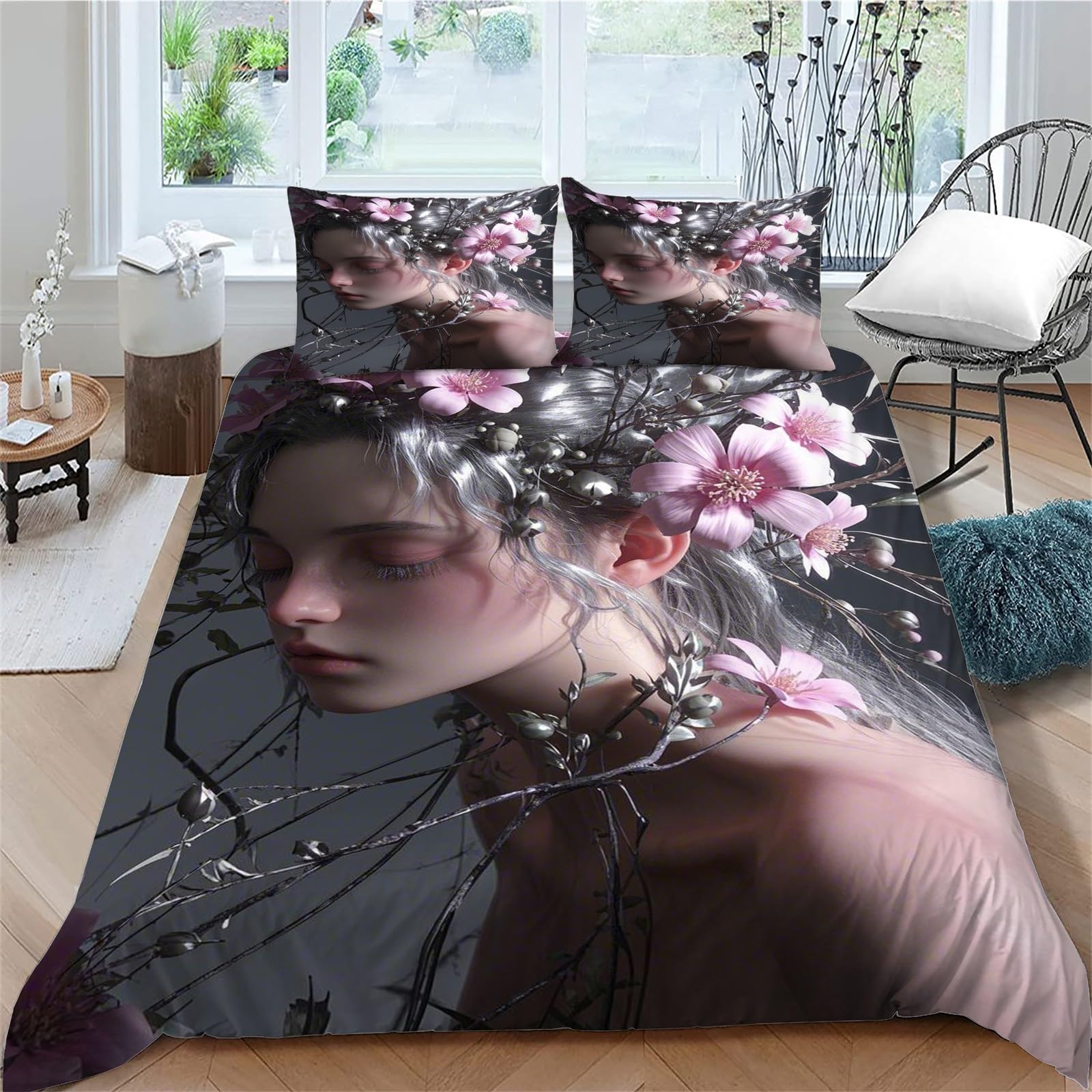 Housse de couette 220x240 fille grise en microfibre respirante