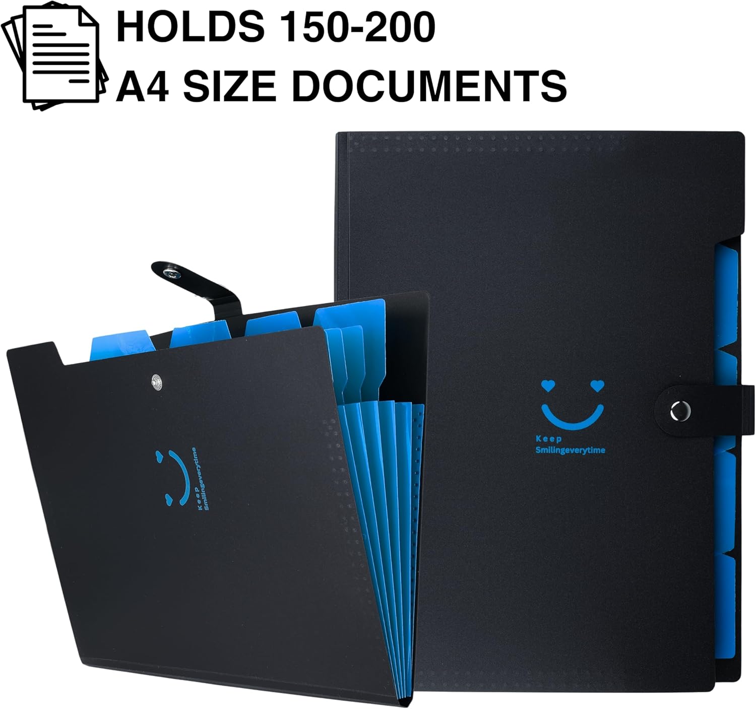SPS 5 Pocket Expanding File Folder Smile Design - Fits A4 & Letter Size Document Organizer, Accordion File Folders, File Holder for Office, School & Home Use - Blue (Pack of 4)
