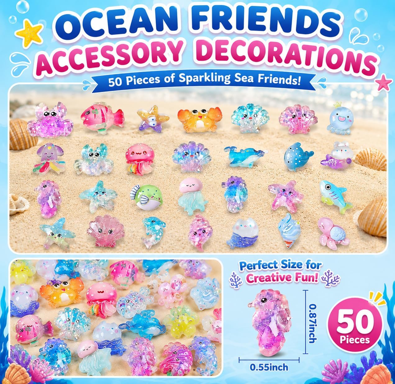 50PCS Mystery Blind Bag Mini Resin Figures, Random Surprise Collectible Figurines, Cute Tiny Miniatures for Crafts, Dollhouse Accessories, Fairy Garden Decorations, Party Favor Toys Ocean