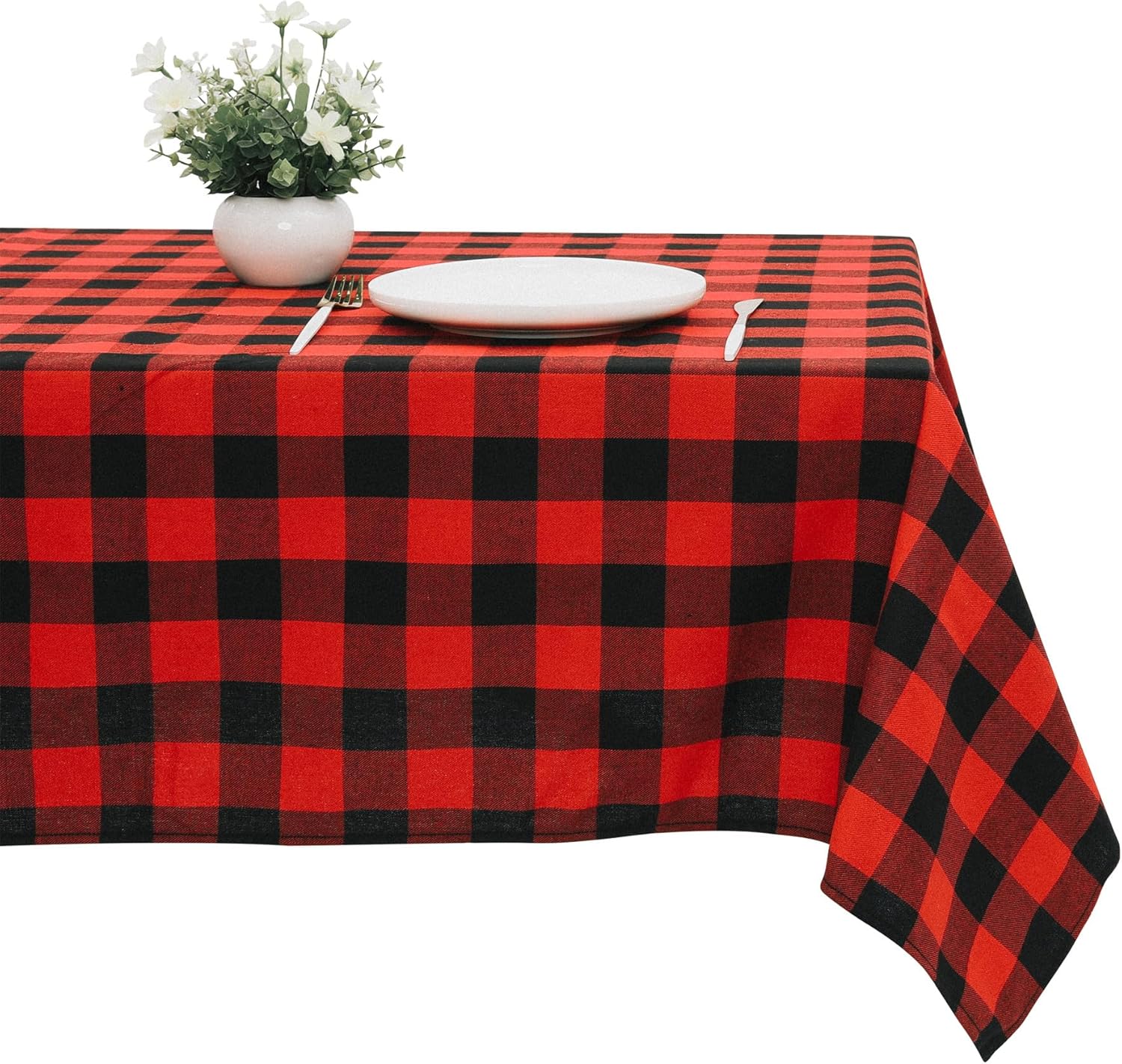 Buffalo Checkered Rectangle Tablecloth Rustic Red Black Plaid Farmhouse Table Cover for Holiday Picnic Kitchen Dining, 60 x 102 Inch