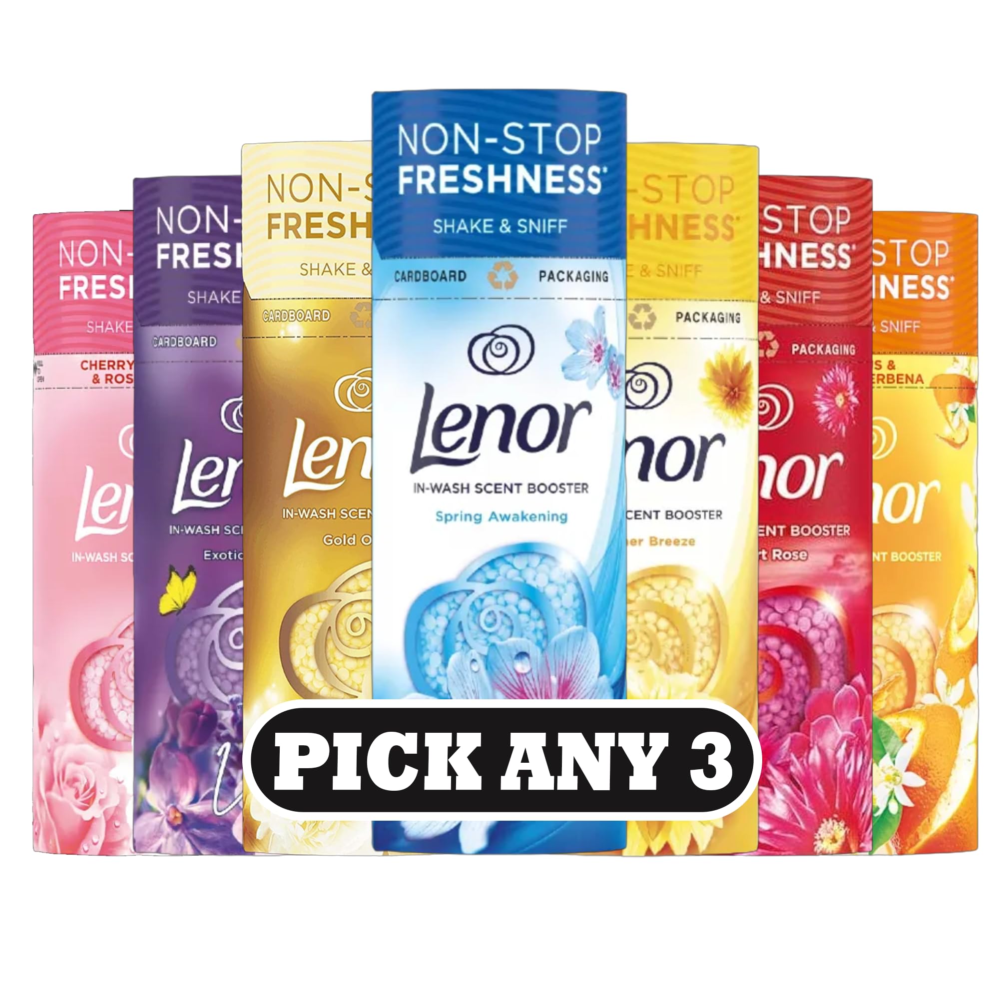 Lenor In-Wash Scent Booster Beads 155g | Mix & Match Any 3 Scents | Non-Stop Freshness | Shake & Sniff Fragrance Boost | 3 x 155g