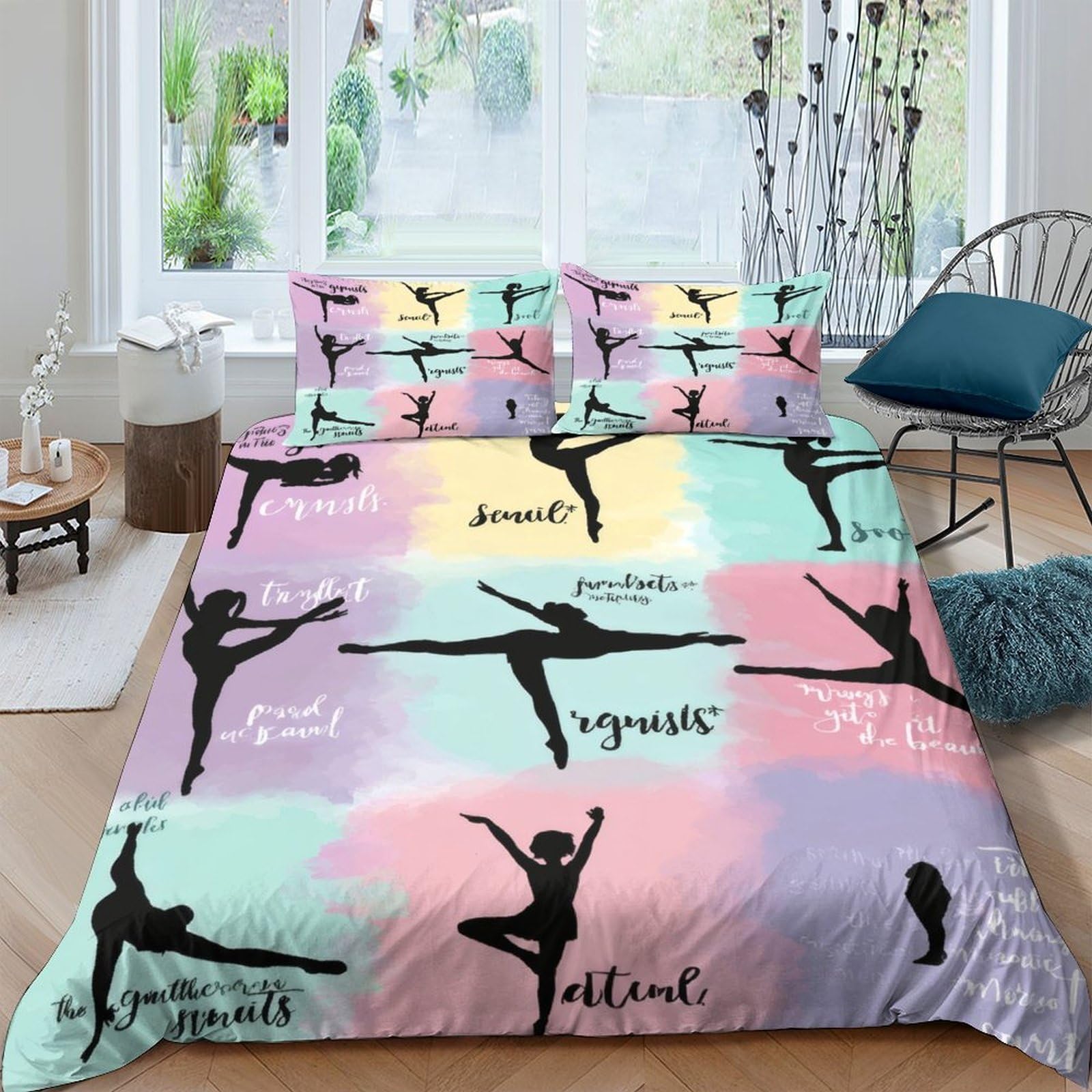 Ctjqhvkz Style-5 3D Printed Ballet Dancer Fitted Sheet Microfiber Colorful Silhouette Mattress Cover For Bedroom Dorm Room Protection Decor Single（135X200cm）