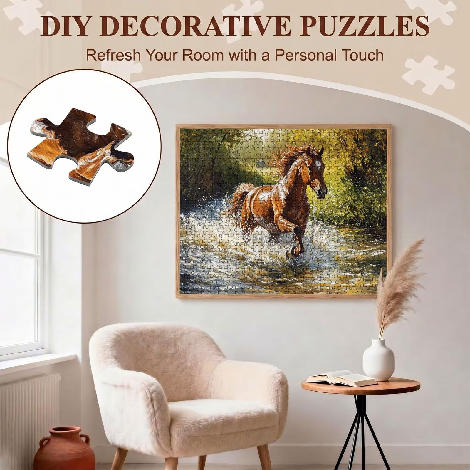 Puzzle 2000 Pezzi Classici, Puzzle cavallo fiume 99 x 70 cm, Gioco Educativo e Antistress in Legno con Poster Incluso, Ttività DIY per Famiglia, Regalo per Appassionati, Decor Parete Casa, f0-658