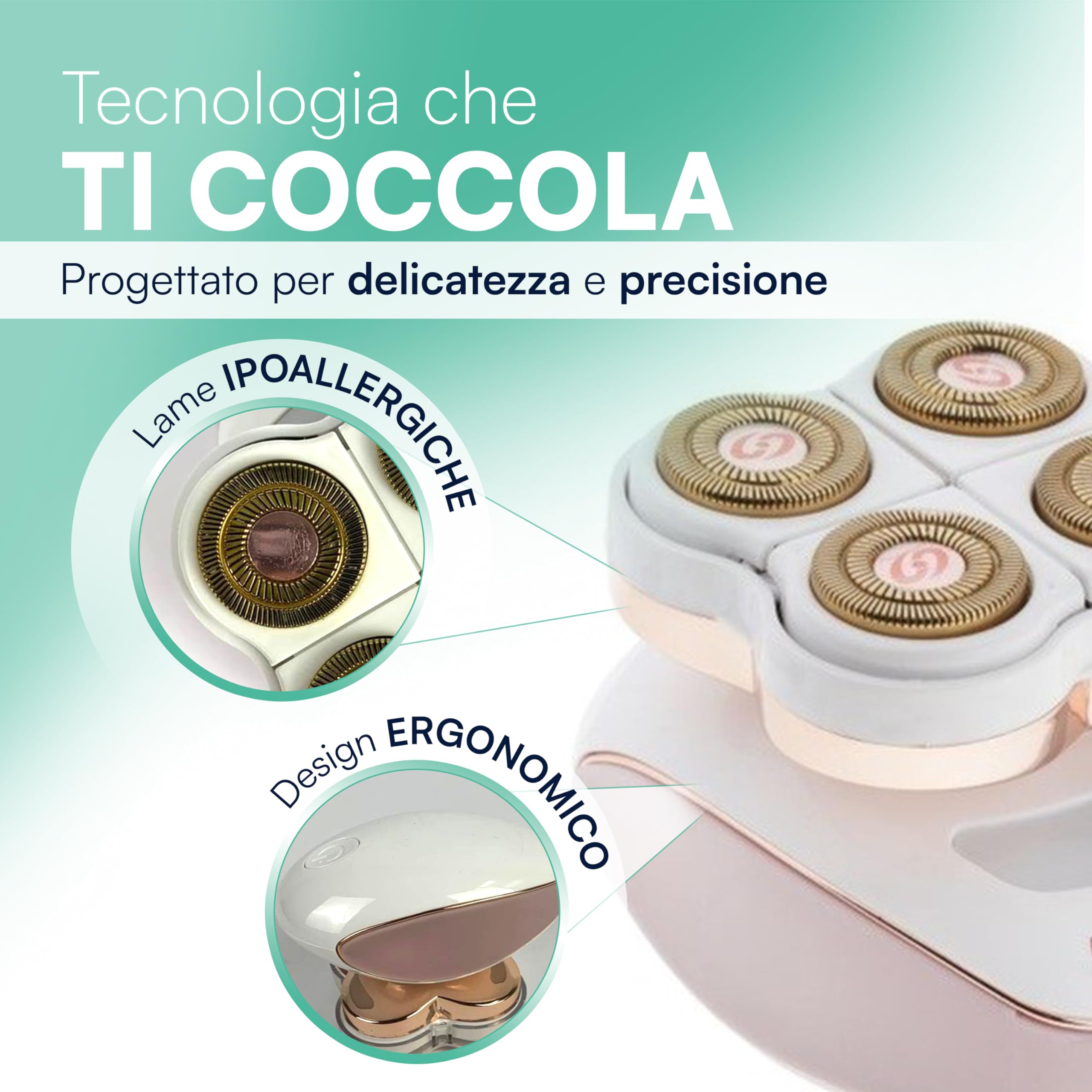 TEMPO DI SALDI Rasoio Elettrico Donna per Viso e Corpo Indolore con luce LED Ricaricabile, Epilatore Elettrico Donna Portatile con Testine Rotanti Lame Ipoallergeniche, Rasoio Corpo Delicato