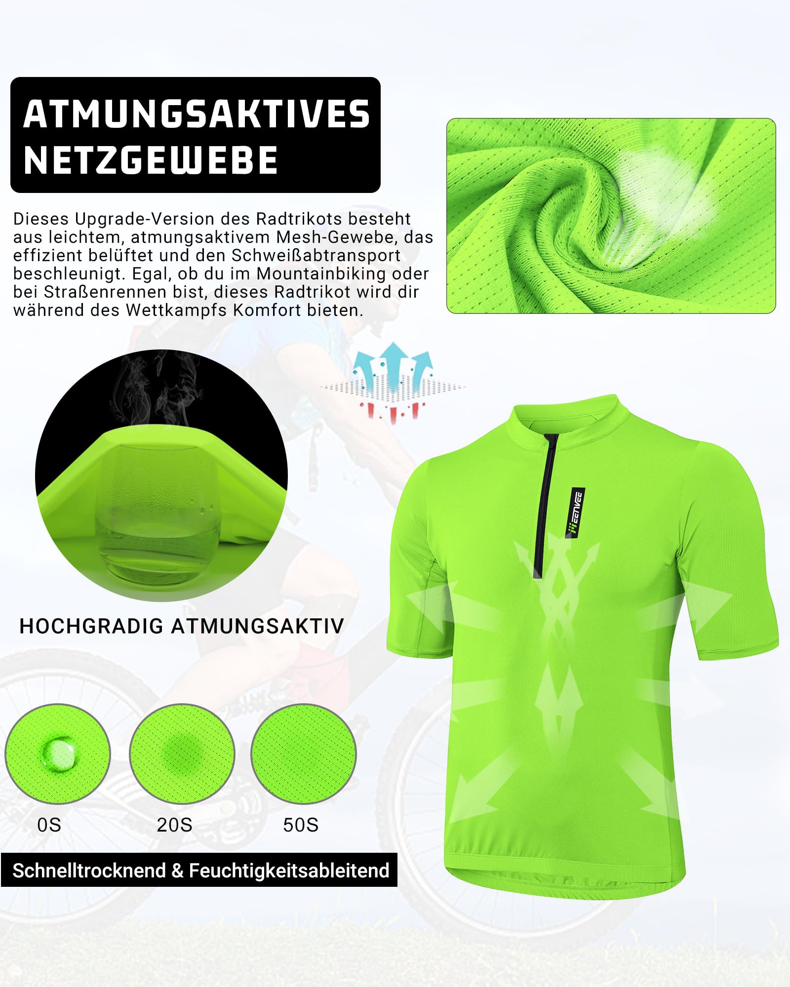 MEETYOO Maglia da Ciclismo da Uomo a Maniche Corte e Maniche Lunghe, Traspirante, Leggera, ad Asciugatura Rapida, con Cerniera Facile da Aprire e 3 Tasche Posteriori, Ideale per la Primavera e