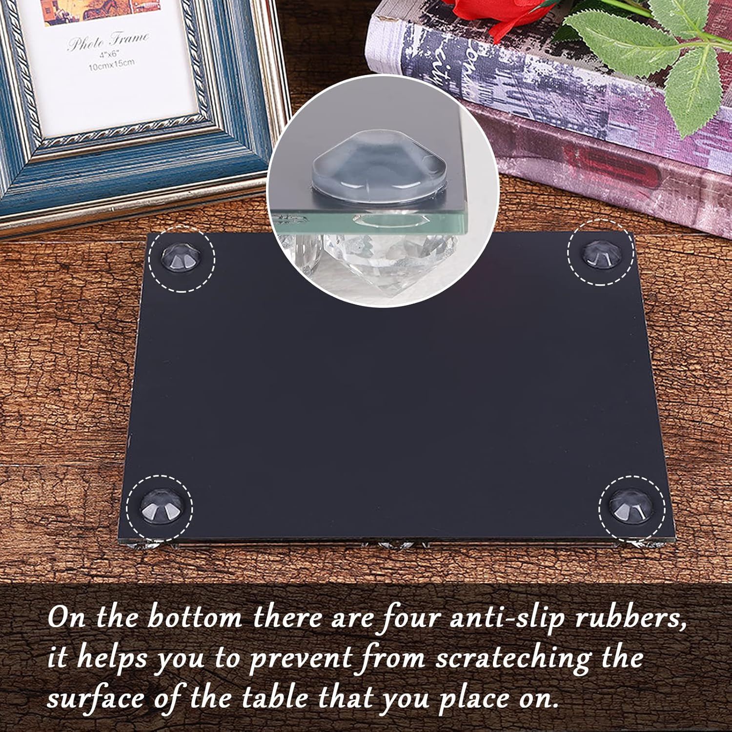 Mirror Perfume Tray for Dresser,Crushed Diamond Filled Glass Vanity Tray,Decorative Bathroom Tray,Crystal Tray for Home Decorative,Party,Hotel Banquet,11.8"x 7.9"x1.2",Silver - Image 9