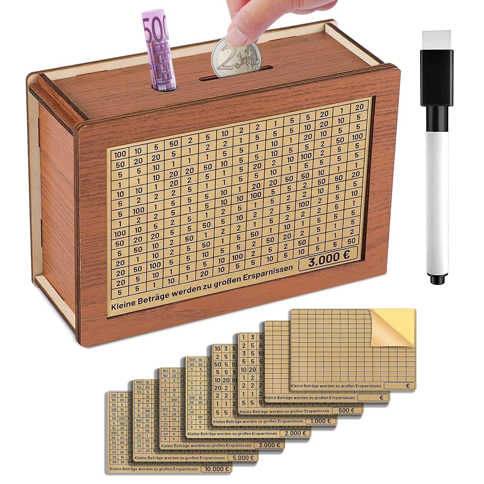 Salvadanaio Conta Soldi In Legno Con Obiettivi - Goalsaver Box Per Risparmi Fino A 10.000€ - Foto 2