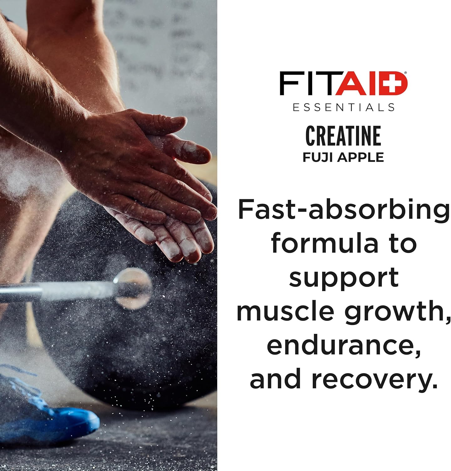 FITAID Creatine Monohydrate Powder, CreaPure, Fuji Apple, ATP Production for Weightlifting, Running, Naturally Flavored, Smooth-Mixing, Easy on Stomach, Resealable, 60 Servings