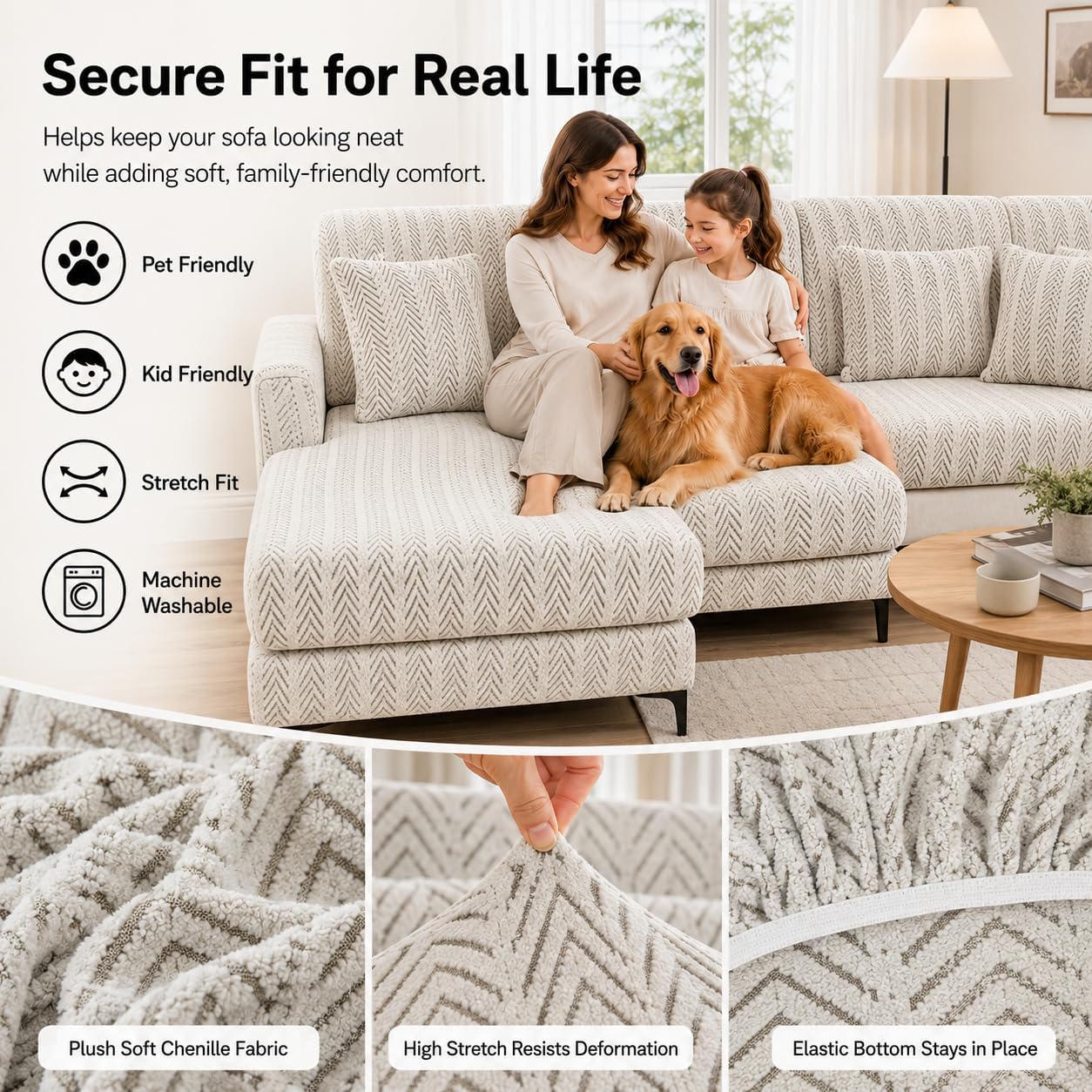 Stretch Couch Cushion Covers with Adjustable Buckle | Anti Slip Sectional Sofa Seat Covers Washable Skin Sofa Slipcovers Pet Friendly Furniture Protector