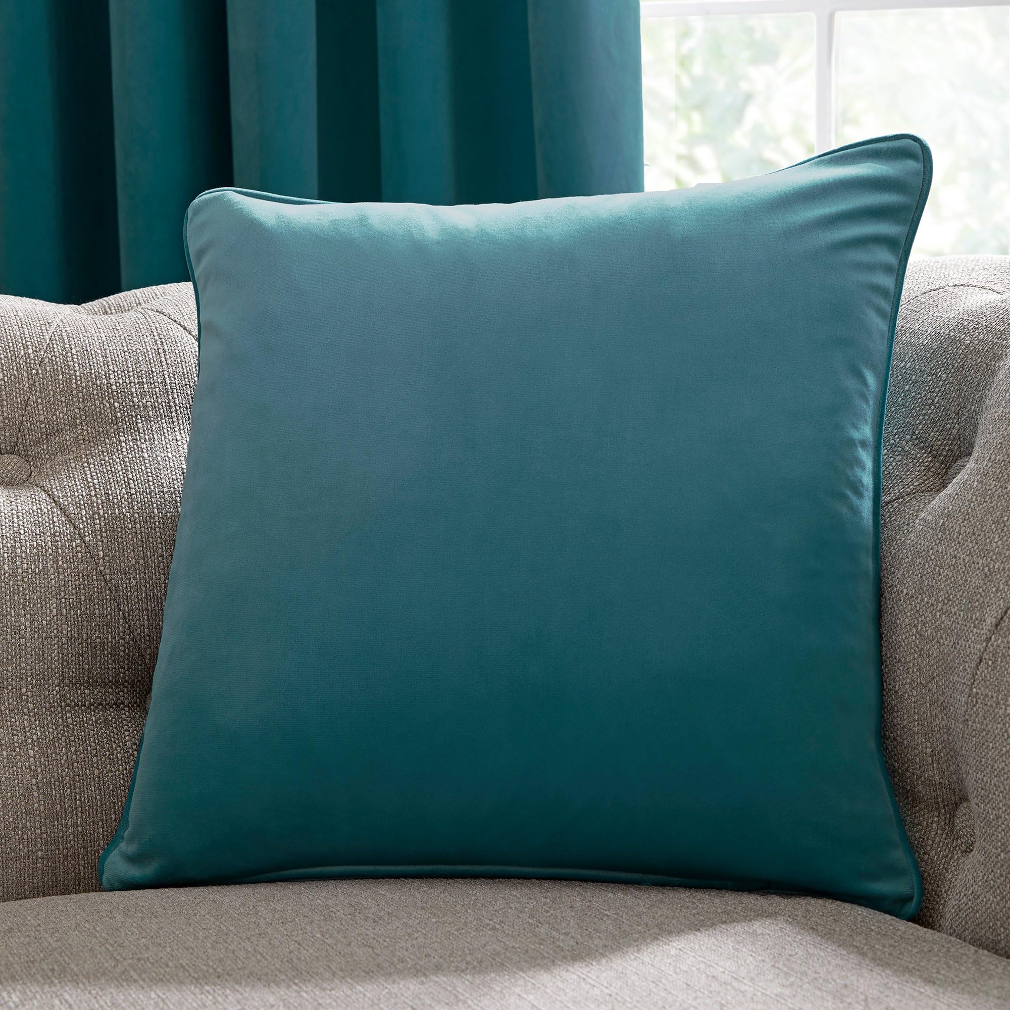 B&Q -  Montrose Luxury Filled Teal Plain Velvet Cushion