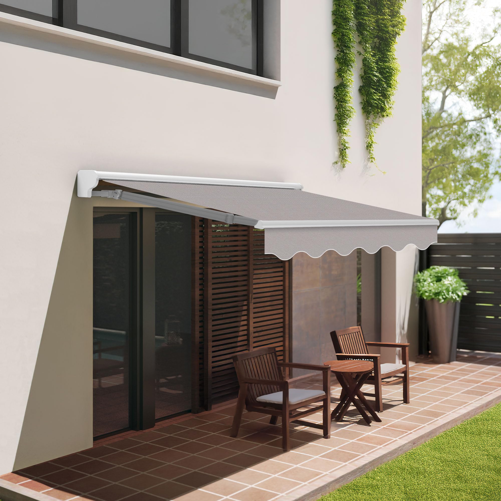 Wasabi Einziehbare Markise für den Außenbereich, 400 x 250 cm, Grau, Polyester, Struktur aus Aluminium, Sonnenschutz, inklusive Kurbel, manuell aufrollbar, Terrasse, Garten, Balkon