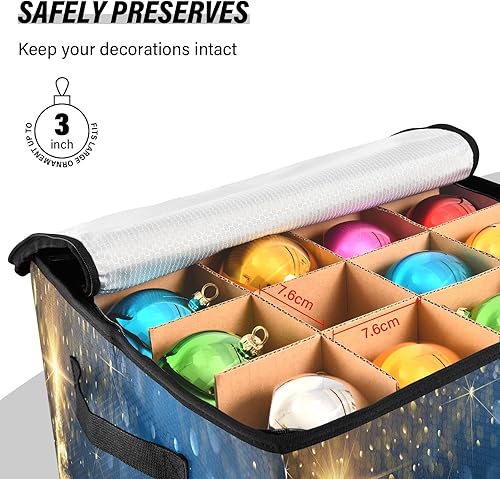 Miniatura 4 de FLildon Caja de almacenamiento de adornos de Navidad con patrón de árbol de Navidad con purpurina, 64 adornos navideños con divisores, 4 bandejas