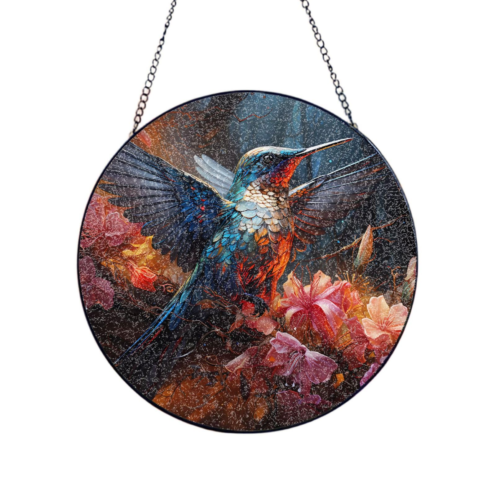 Hummingbird Stained Glass Sun Catcher for Window Garden Hanging Suncatchers Balcony Decor Gift 10in（25cm）