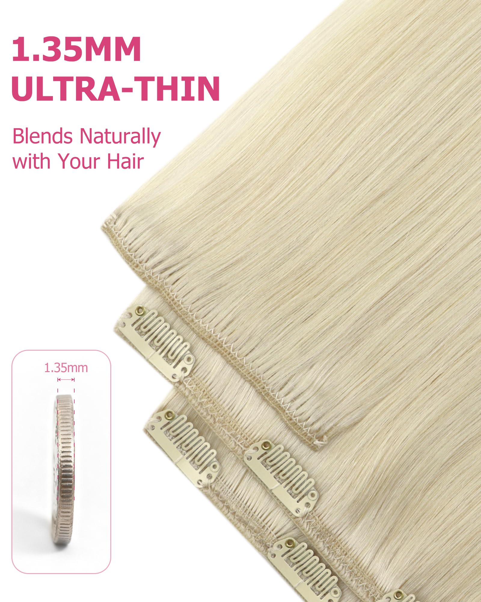 YoungSee Clip in Hair Extensions Real Human Hair Blonde 12 inch 80g Clip in Human Hair Extensions Platinum Blonde Clip in Extensions White Blonde for Women Short Straight 7Pcs — view 8