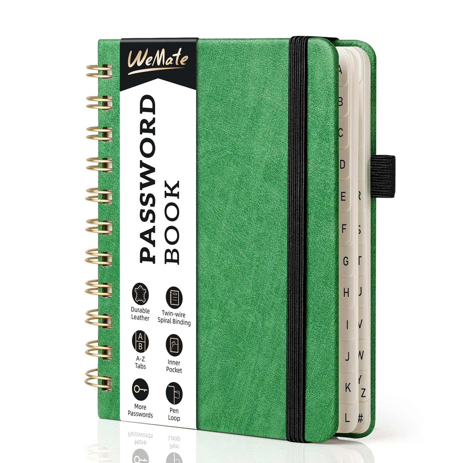 Photo 1 of WEMATE Spiral Password Book with Alphabetical Tabs, Small Password Keeper Book for Seniors, Internet Password Notebook Hardcover Password Journal logbook – 4.7''x 6'' (Grass Green)