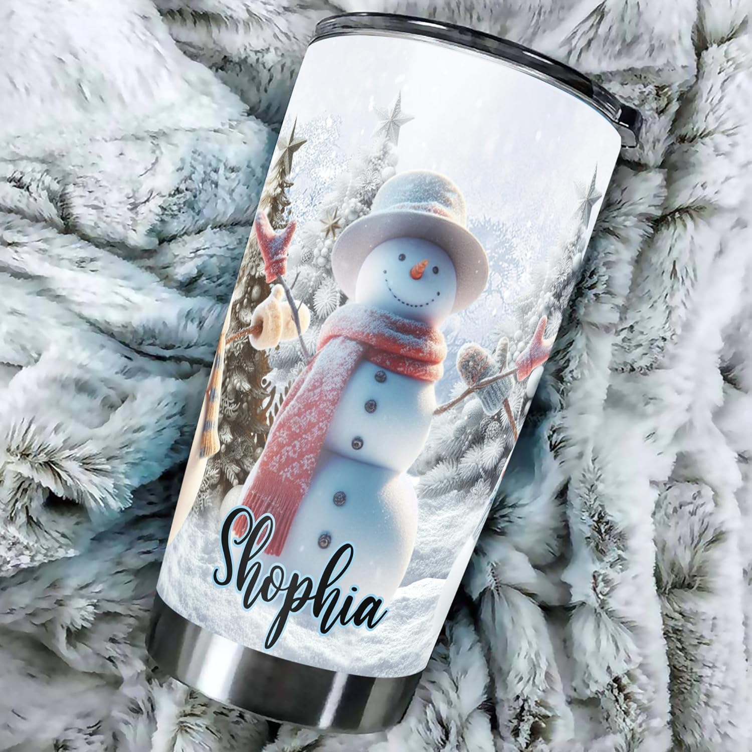 Personalized Snowman Insulated Cup Tumbler with Lid 20oz 30oz Stainless Steel Custom Name Travel Coffee Mug Drinking Funny Christmas Gifts for Women Girls Mom Daughter - Image 5